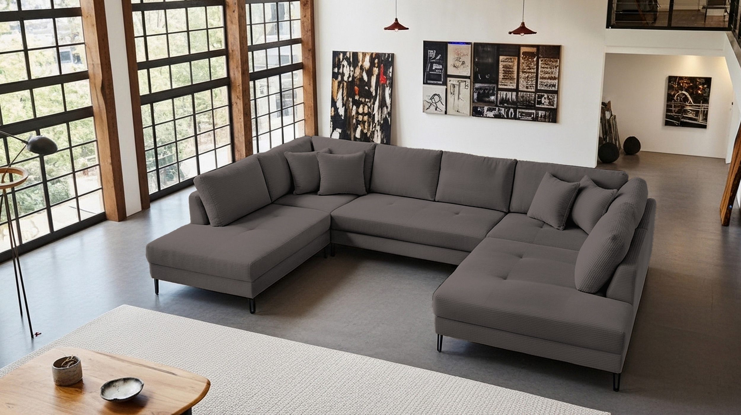 Wohnlandschaft Cord dunkelgrau - 360 cm - SUMMER