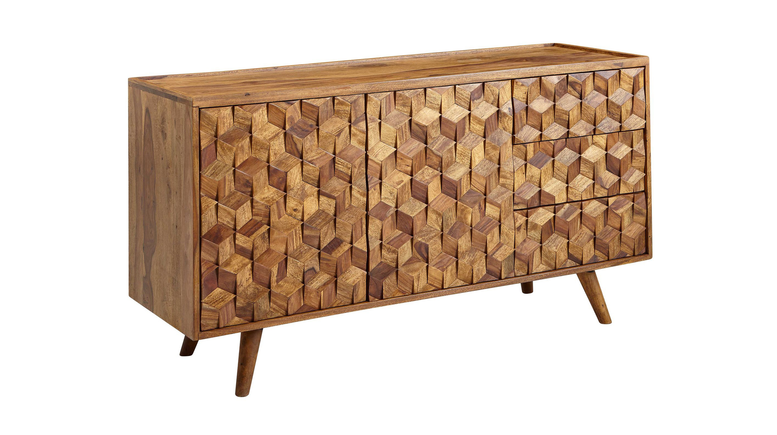 Sideboard mit 3 Schubladen Sheesham massiv gebeizt 138 cm - SUNE