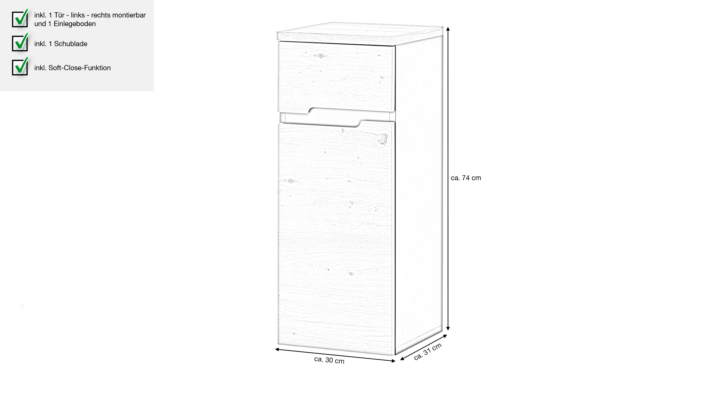 Bad Unterschrank Artisan Eiche - grau 30 cm - MEMPHIS