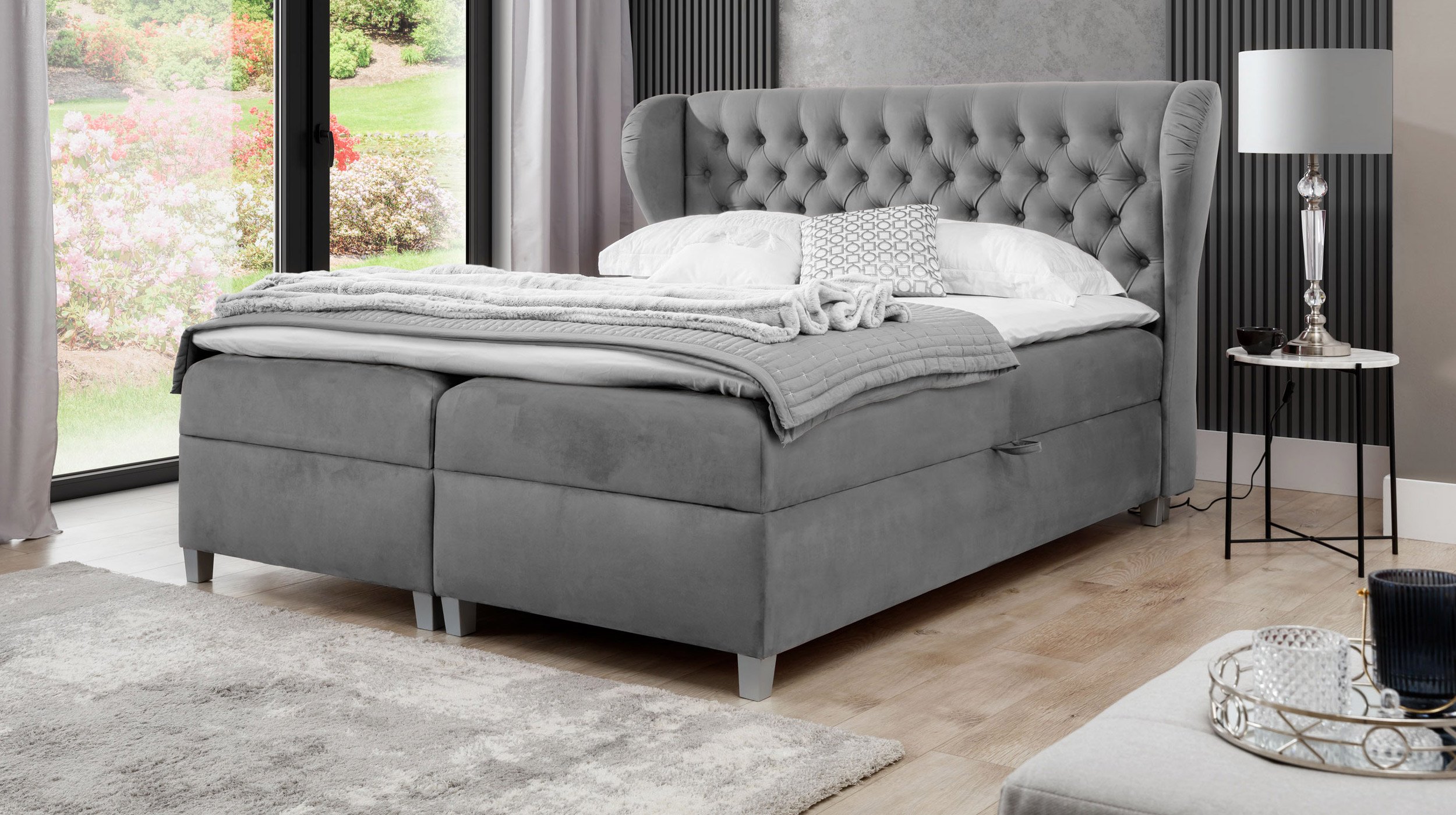 Boxbett 180 x 200 cm grau Bettkasten - JOKER