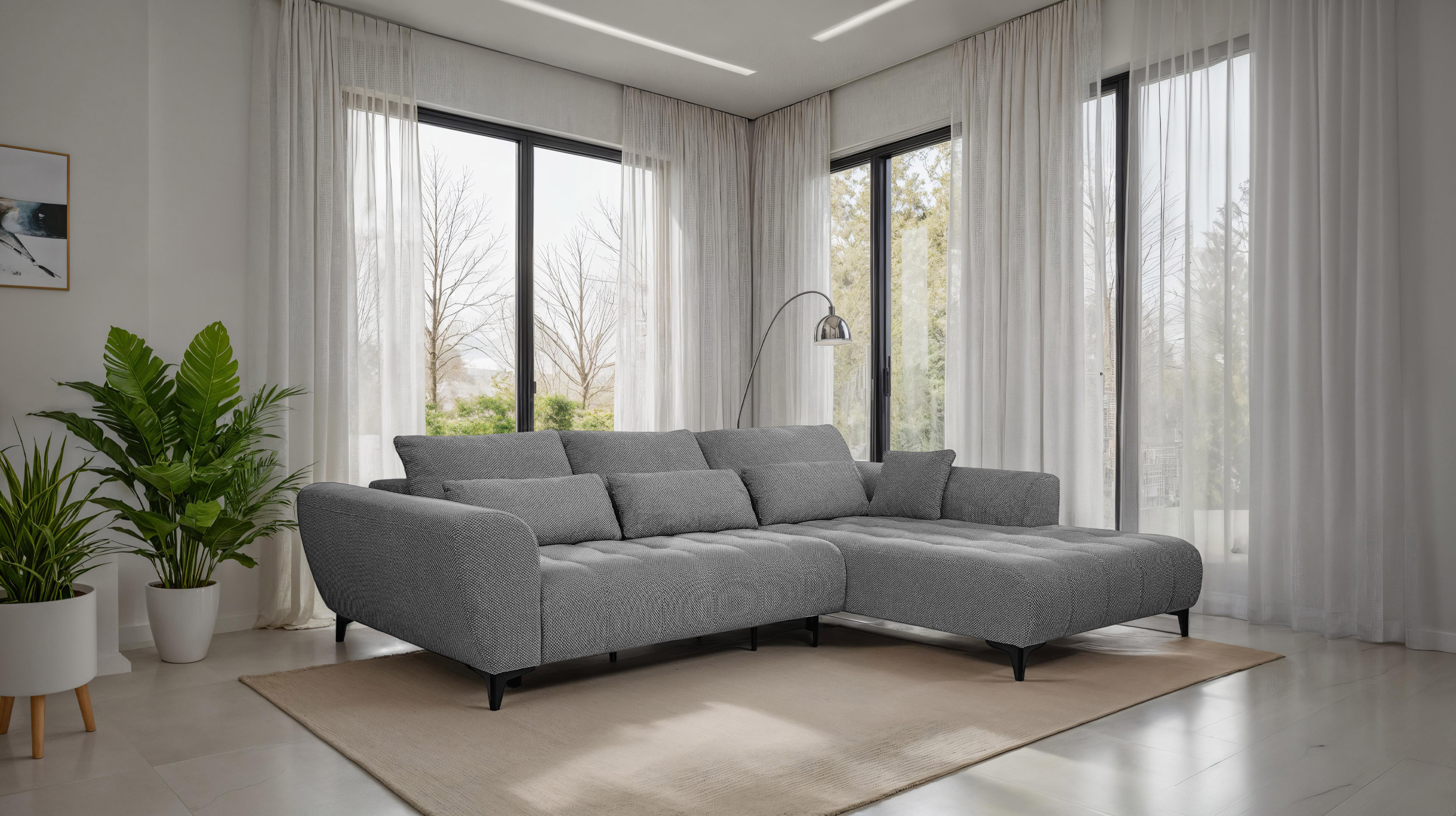 Ecksofa grau ausziehbar - Sitztiefenverstellung 287 cm - GARAY