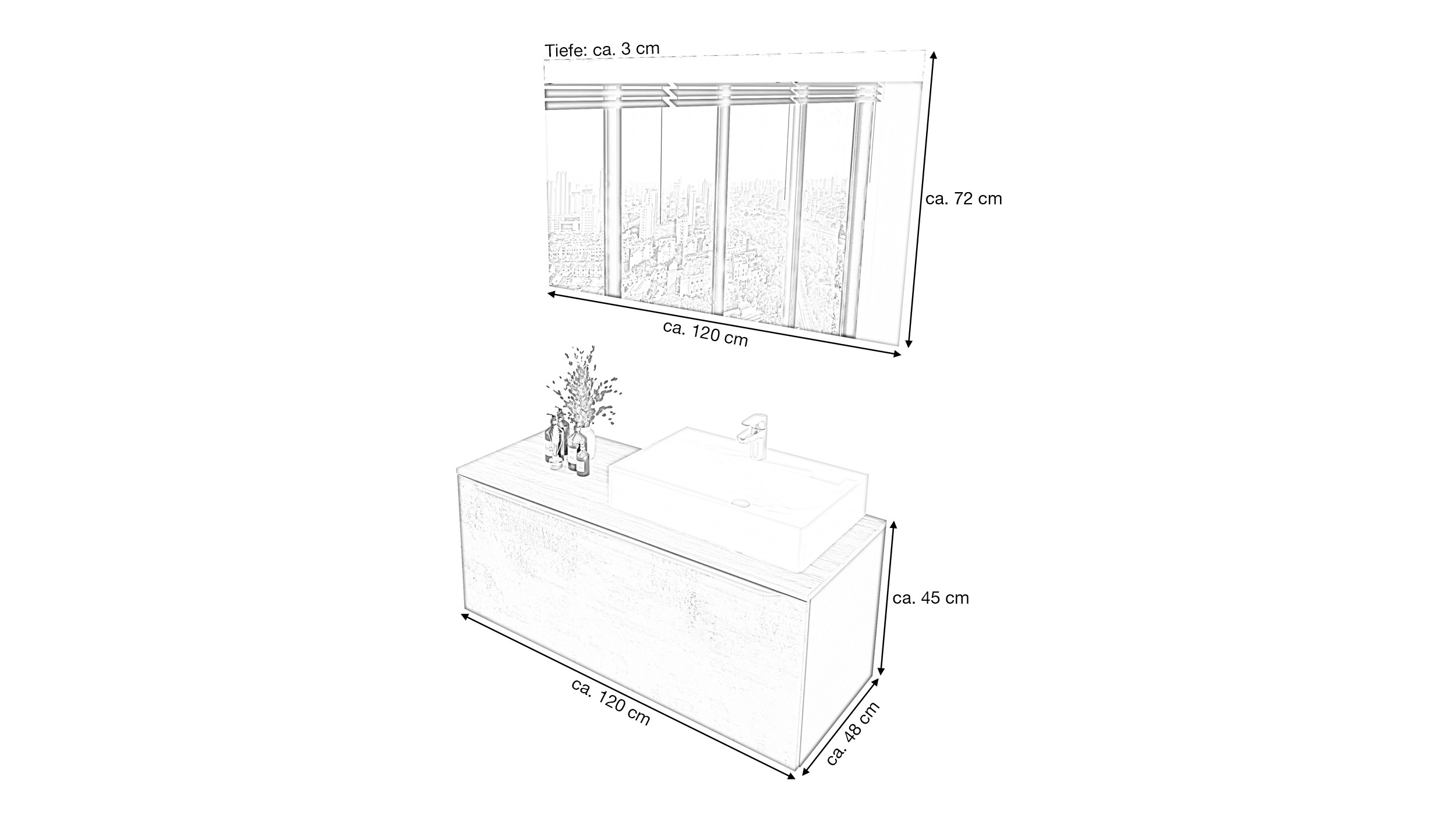 Badmöbel-Set grau - 2 Teile - Waschtisch 120 cm - RISCADO