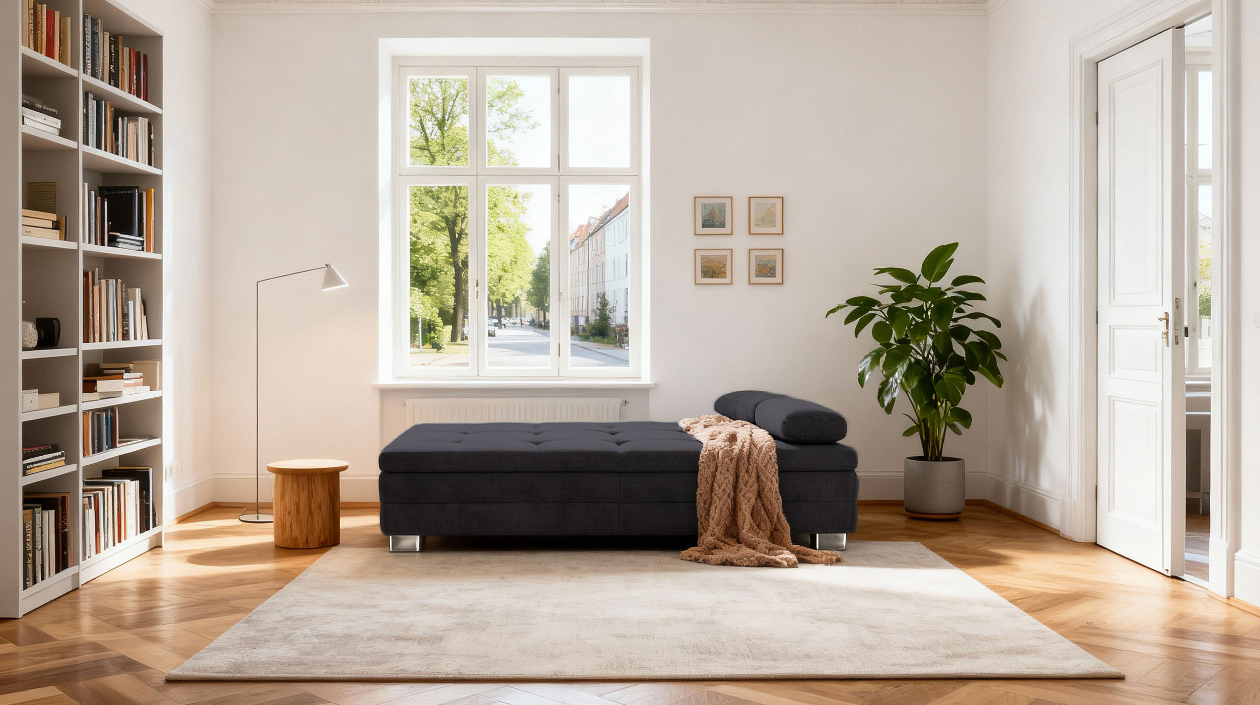 Schlafsofa Bettkasten Dauerschläfer schwarz Federkern - LINDAU