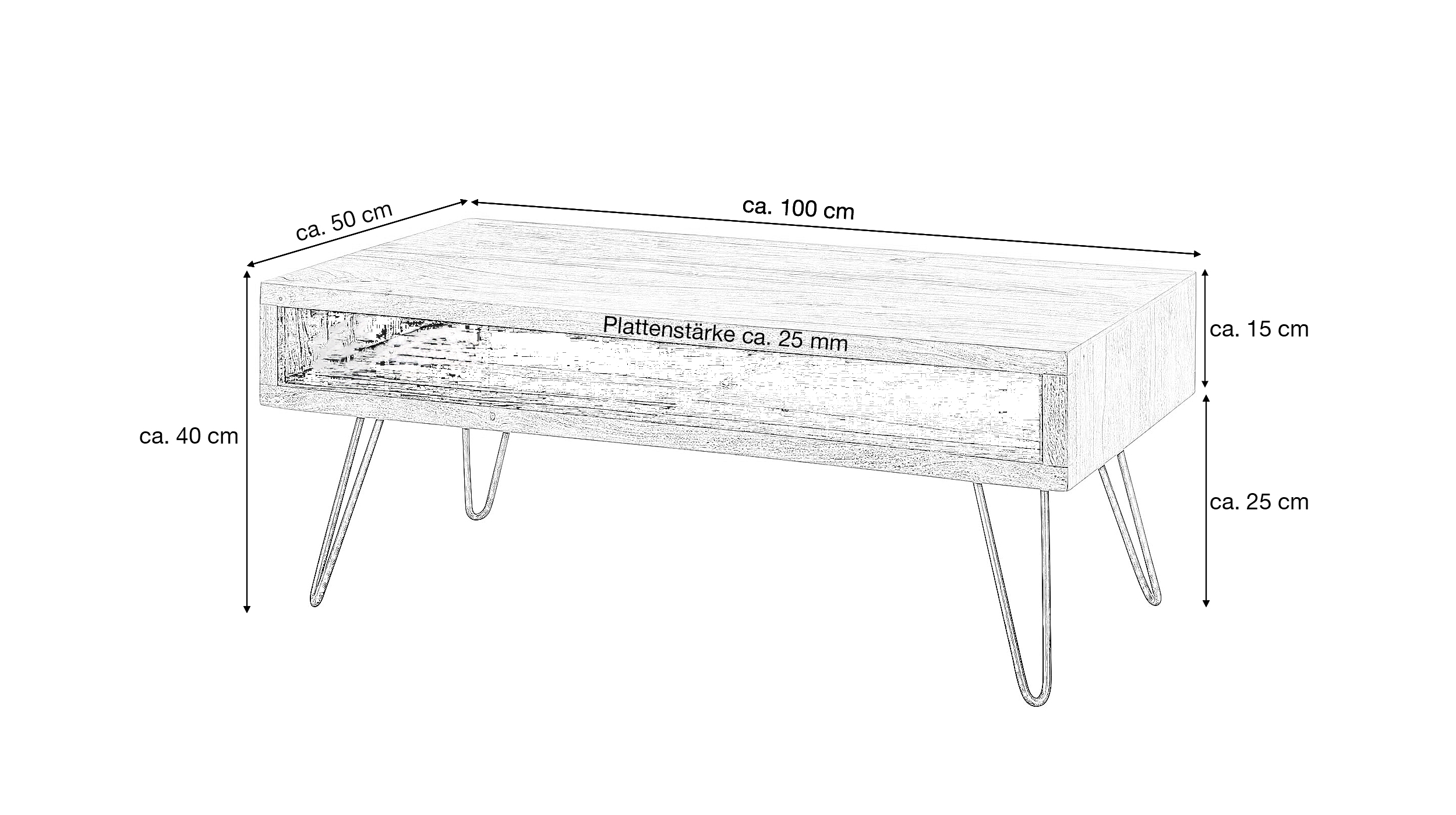 Couchtisch Sheesham massiv gebeizt 100 x 50 cm - NORELL