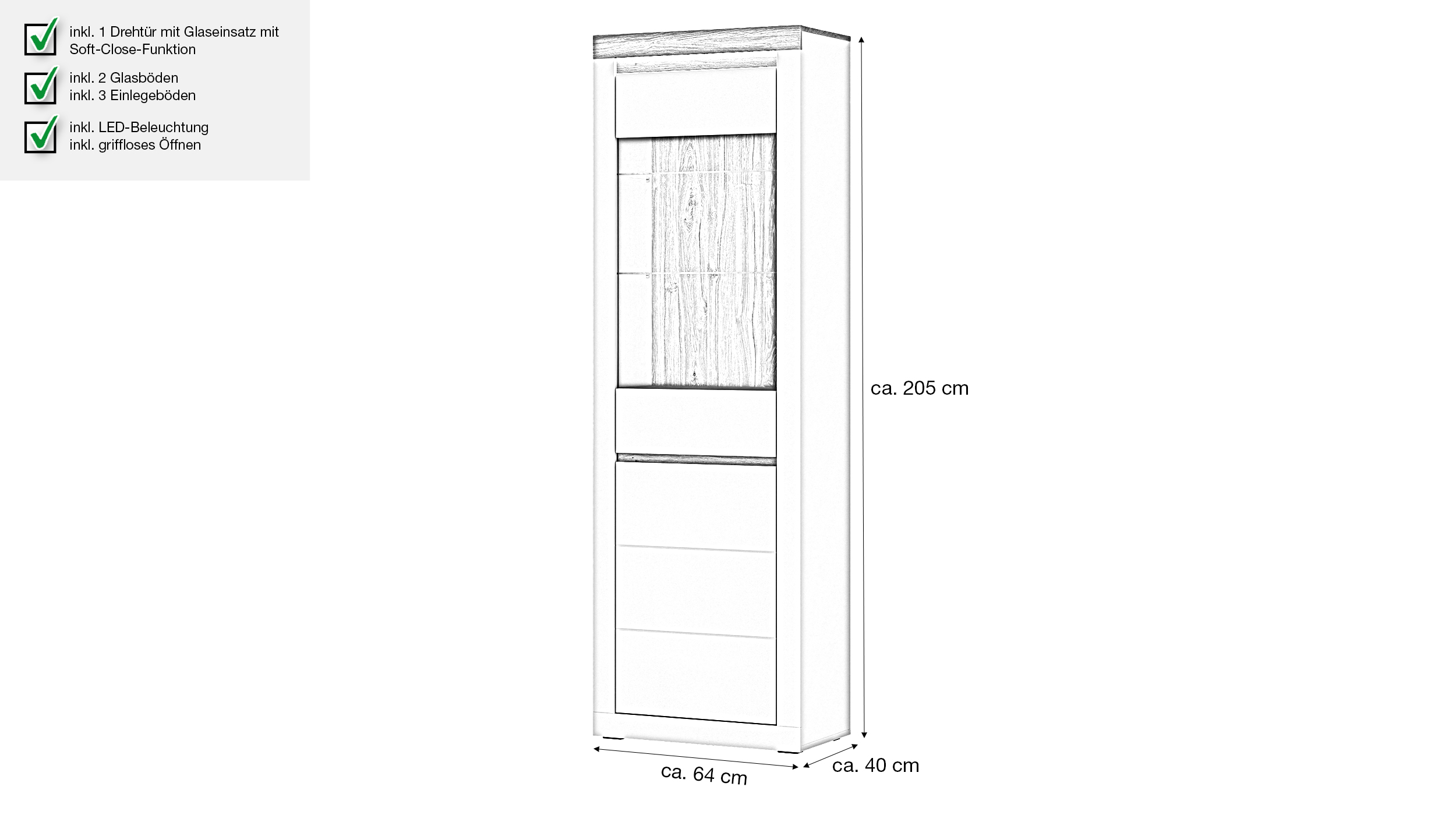 Vitrine mit Beleuchtung Eiche beige - Breite 64 cm - NAXXAR