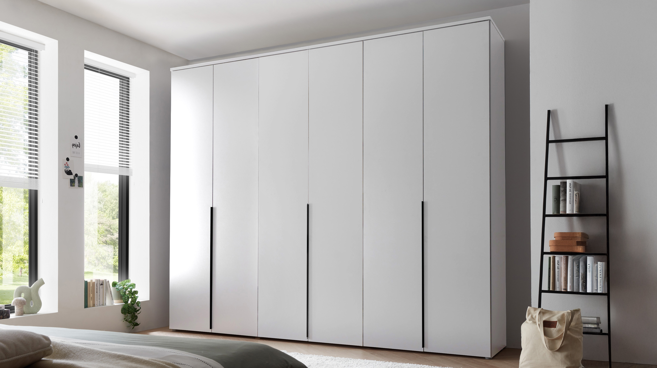 Kleiderschrank weiß - 270 cm - Kleiderschrank 6-türig - KEVO