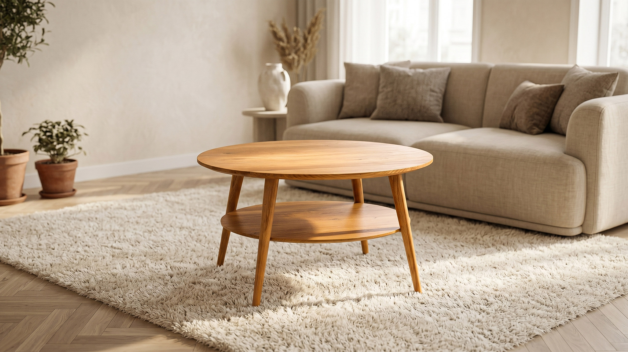 Couchtisch Wildeiche massiv geölt rund 80 x 80 cm - STELLA