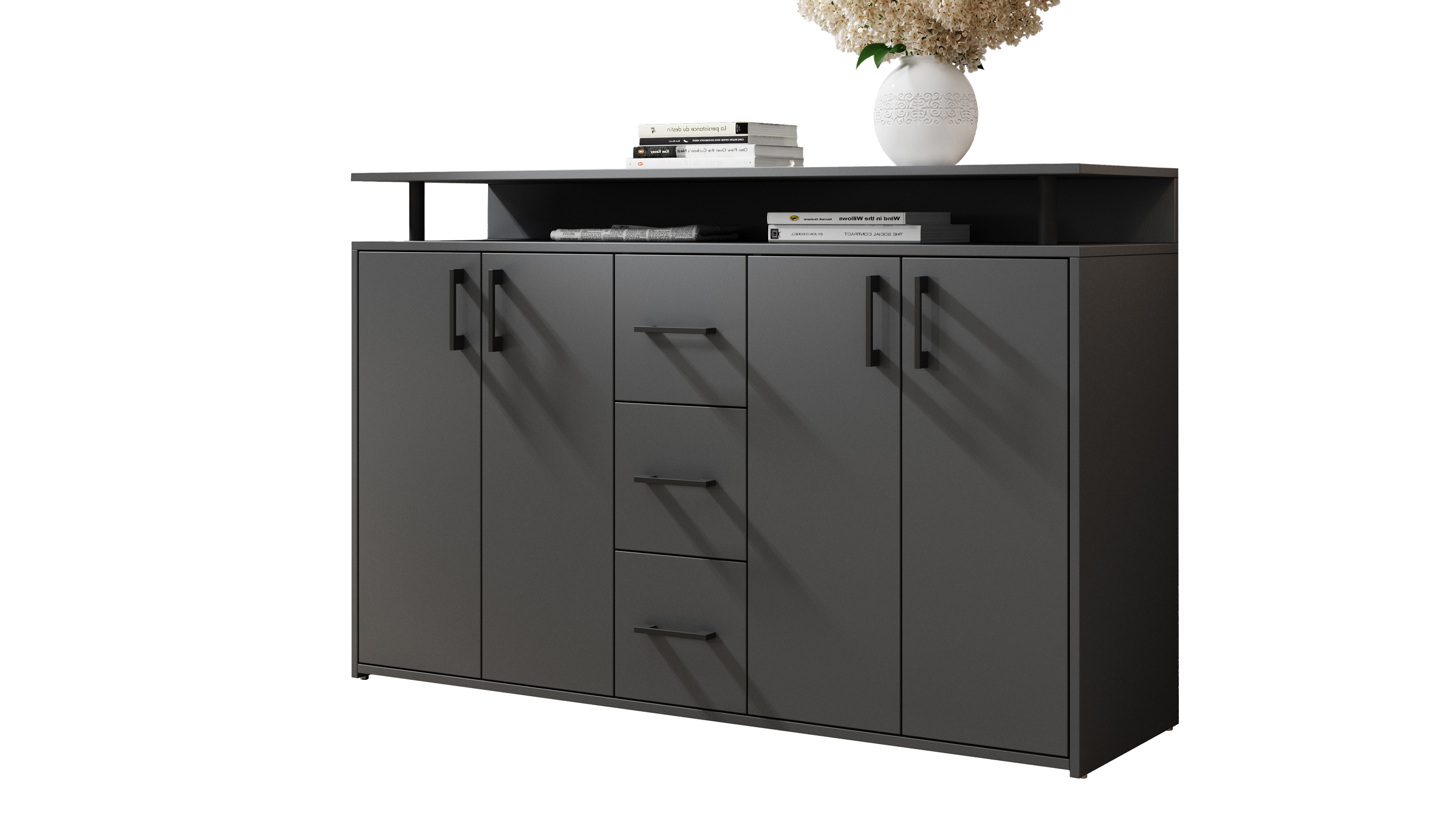 Highboard 4 Türen 3 Schubladen Anthrazit 139 cm - DRIFT