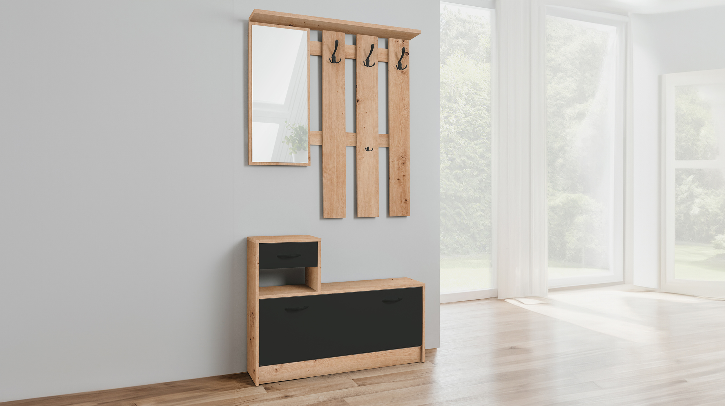 Garderoben Set 2-teilig Artisan Eiche 98 x 180 cm - RUDOLF