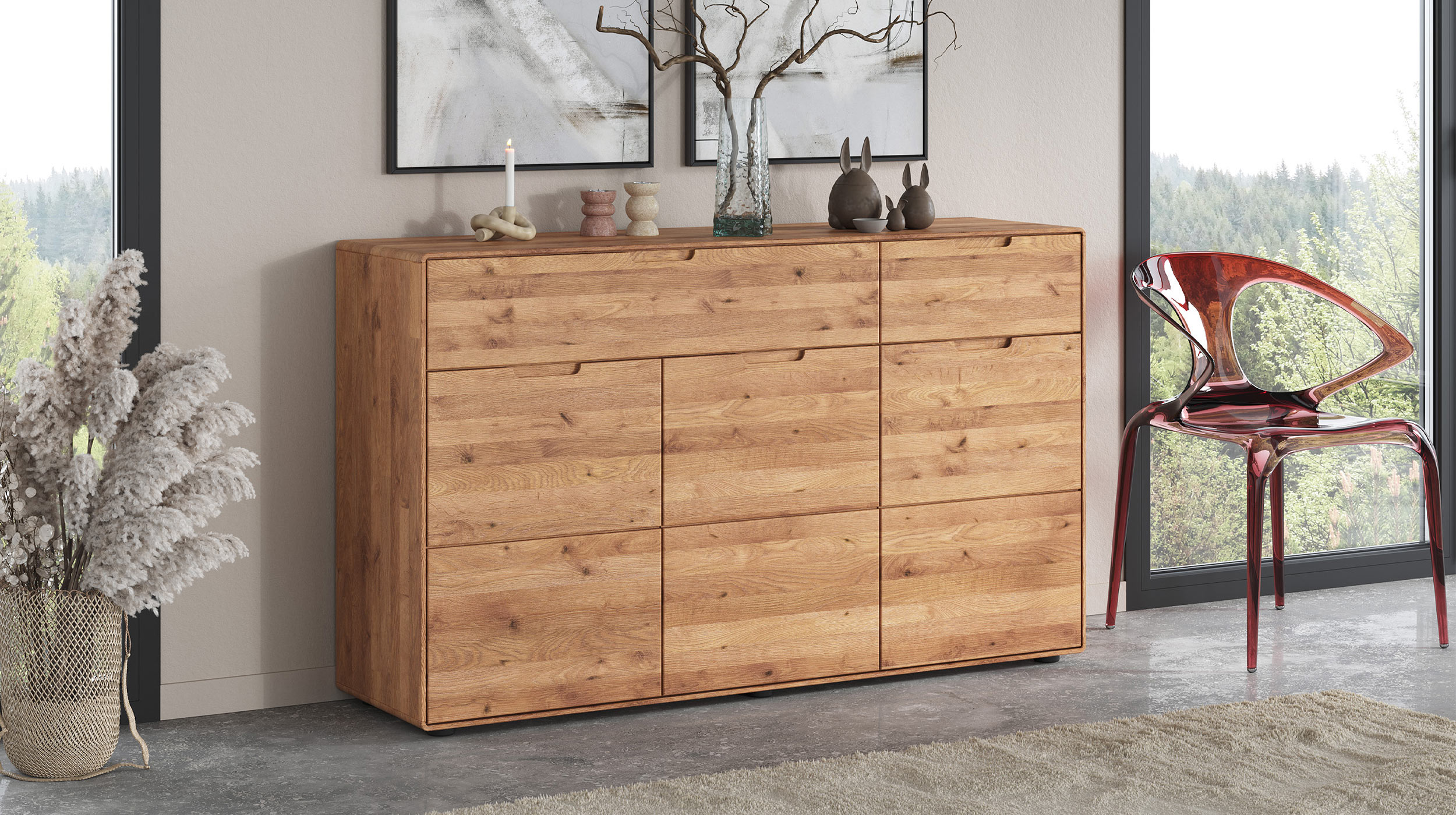 Sideboard mit 2 Schubladen Wildeiche massiv 149 cm - LUCAS