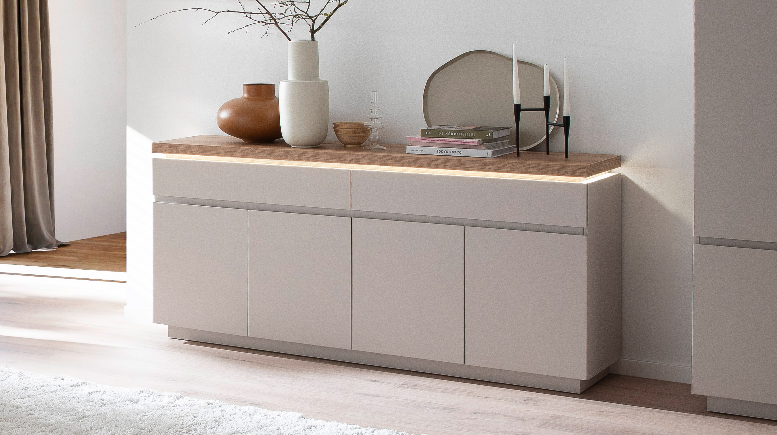 Sideboard mit Beleuchtung beige - Evoke Eiche 180 cm - REMOLINO