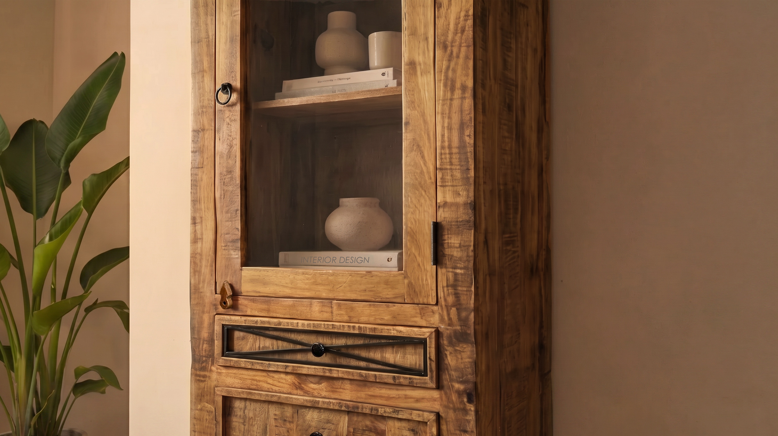 Vitrine mit Glastür Akazie massiv lackiert montiert 60 cm - ACANO