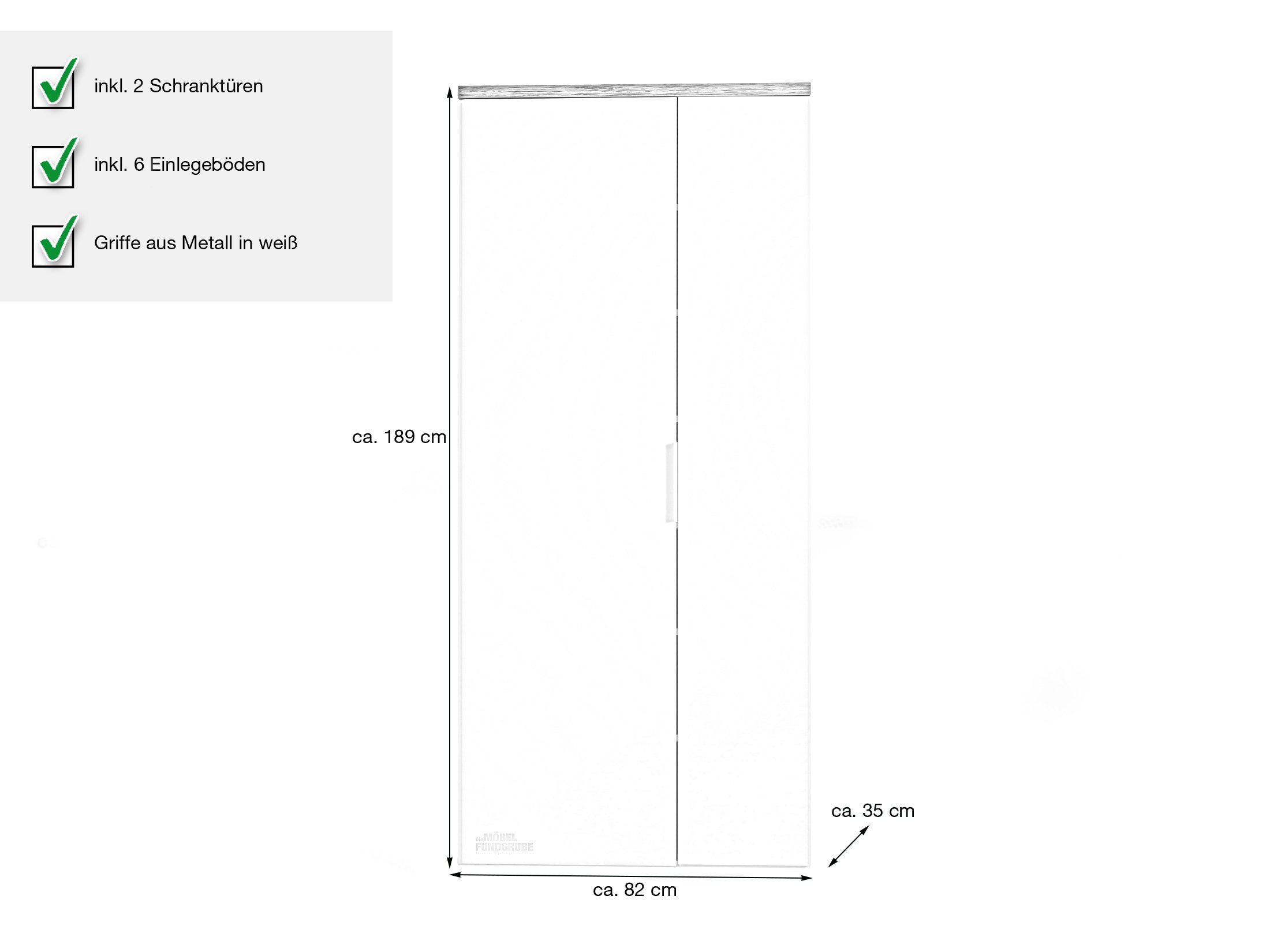 Garderobenschrank weiß hochglanz - Eiche 82 cm - MUNDI