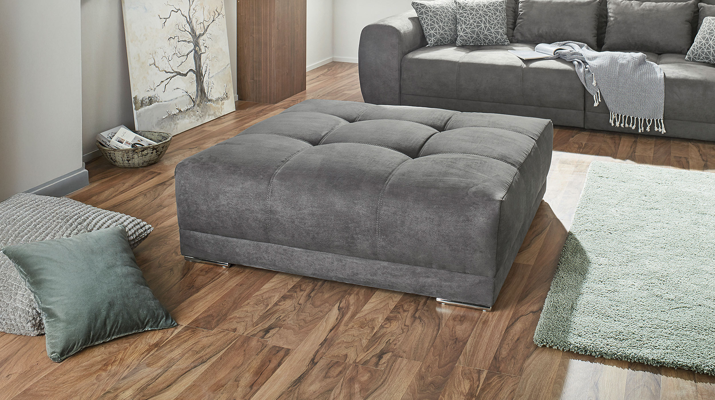 Hocker Sitzhocker 120 x 120 cm Microfaser grau - MOLDAU