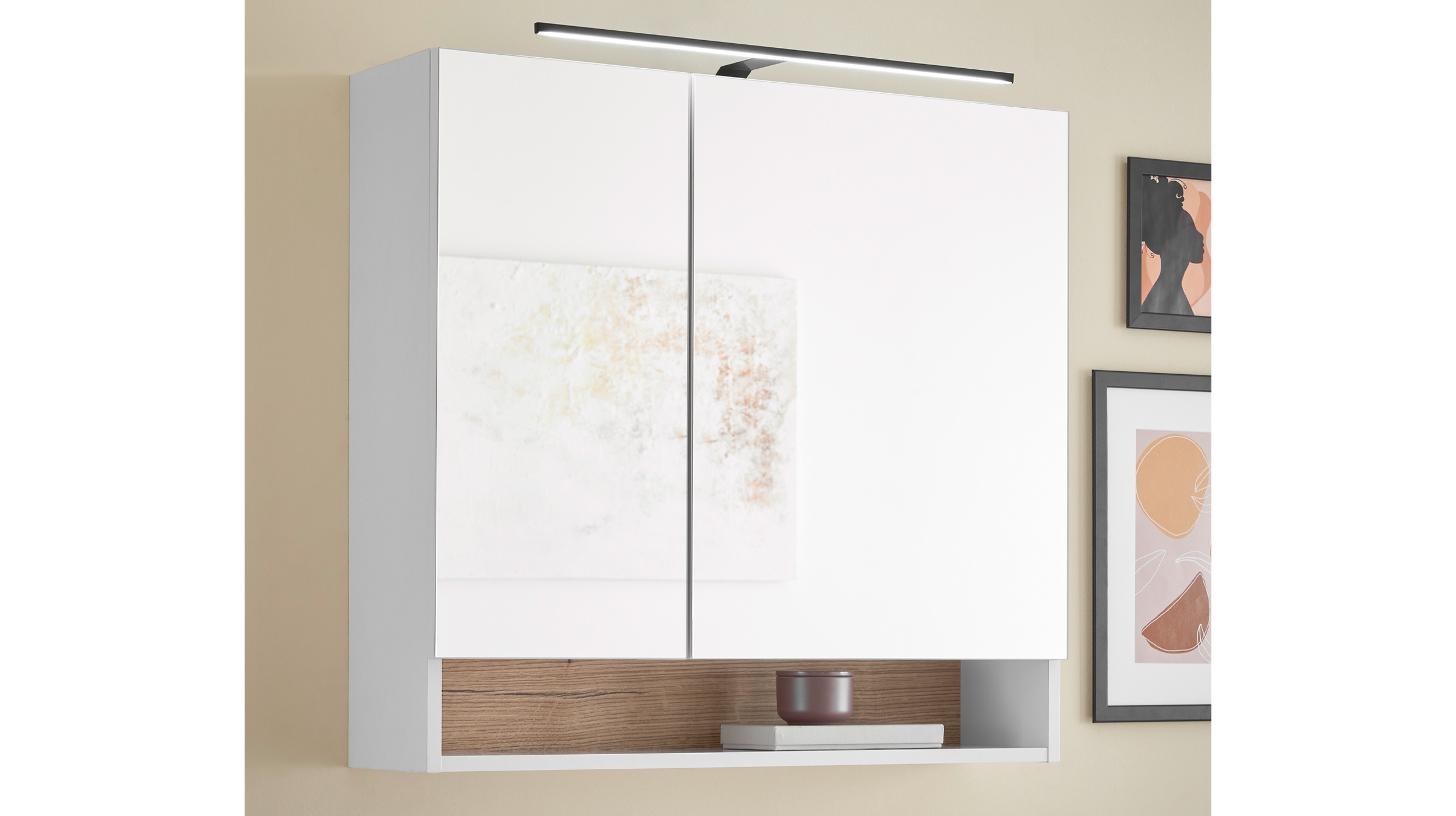 Spiegelschrank mit Beleuchtung weiß Evoke Eiche 80 cm - DALIA