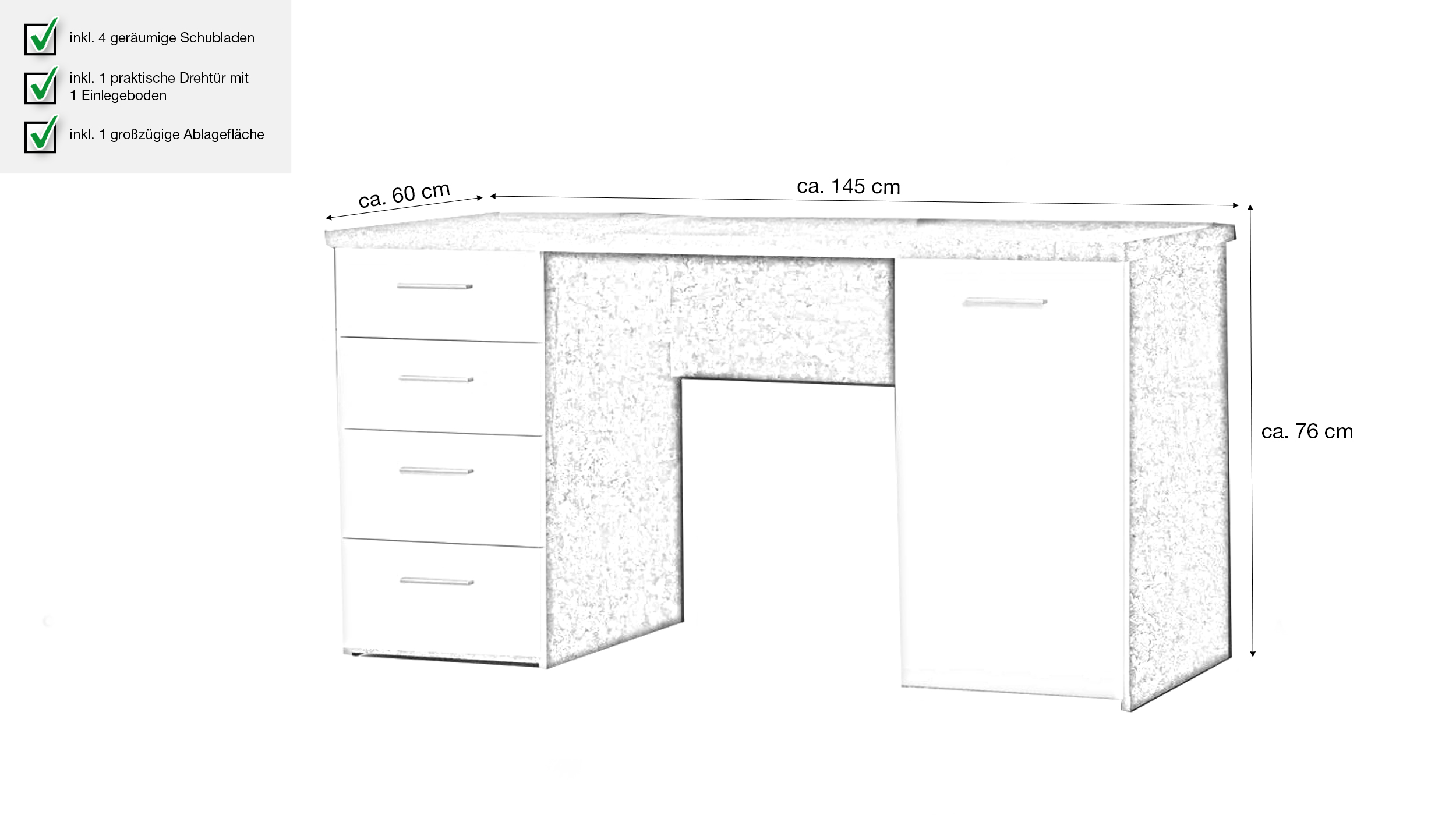 Computerschreibtisch Betontopik weiß 145 x 60 cm - NET