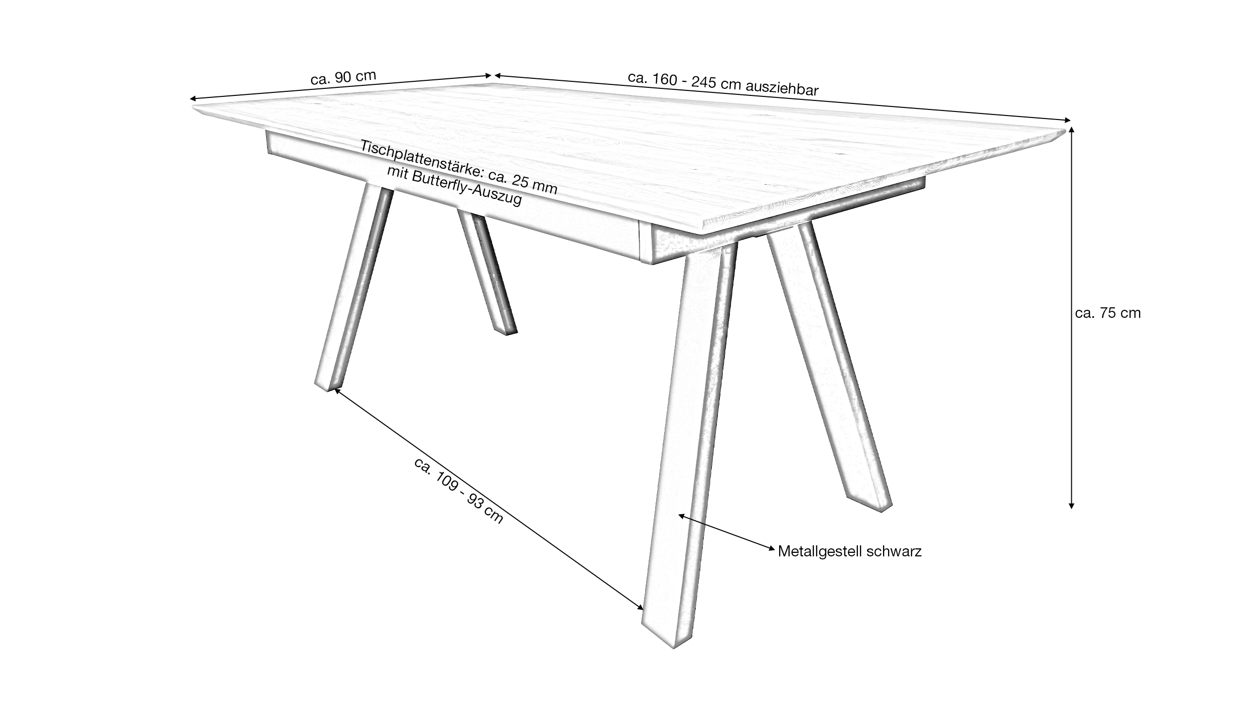 Esstisch Massivholztisch 160 cm ausziehbar Wildeiche - HEDDA
