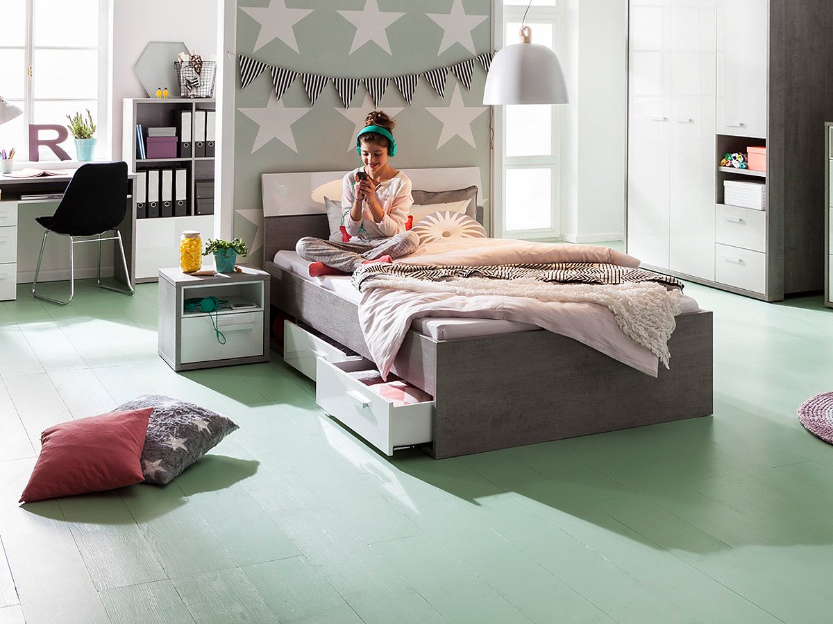 Jugendbett 90 x 200 cm Betonoptik - weiß - MIPIACE