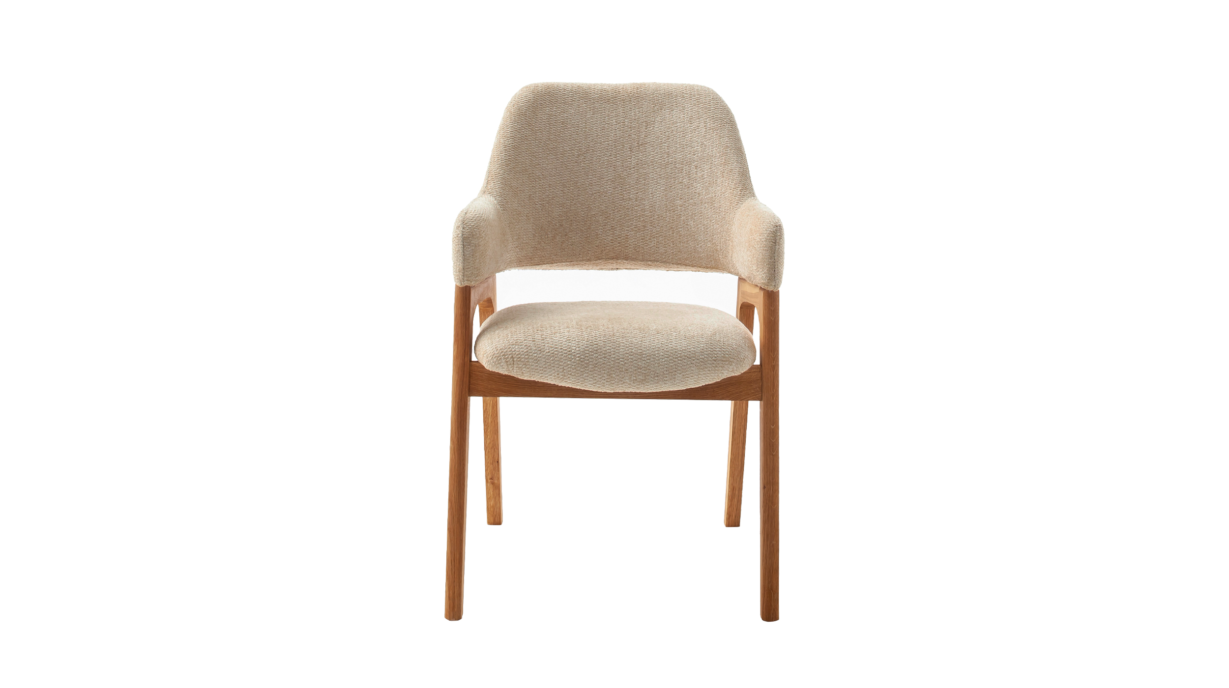 Armlehnstuhl beige Stoffbezug - Wildeiche massiv geölt - ALPENA