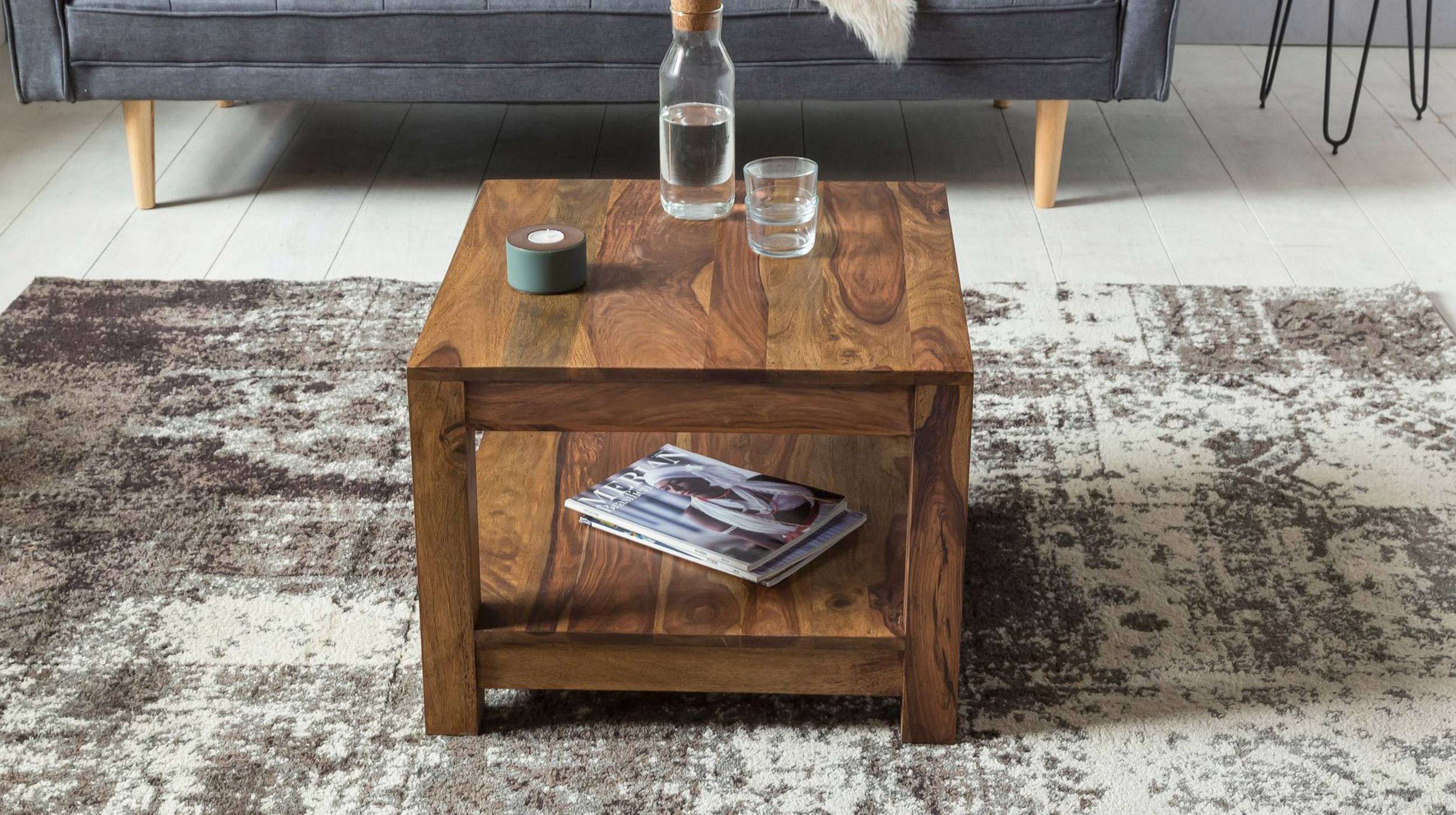Couchtisch Sheesham massiv gebeizt 60 x 60 cm - MAIJA