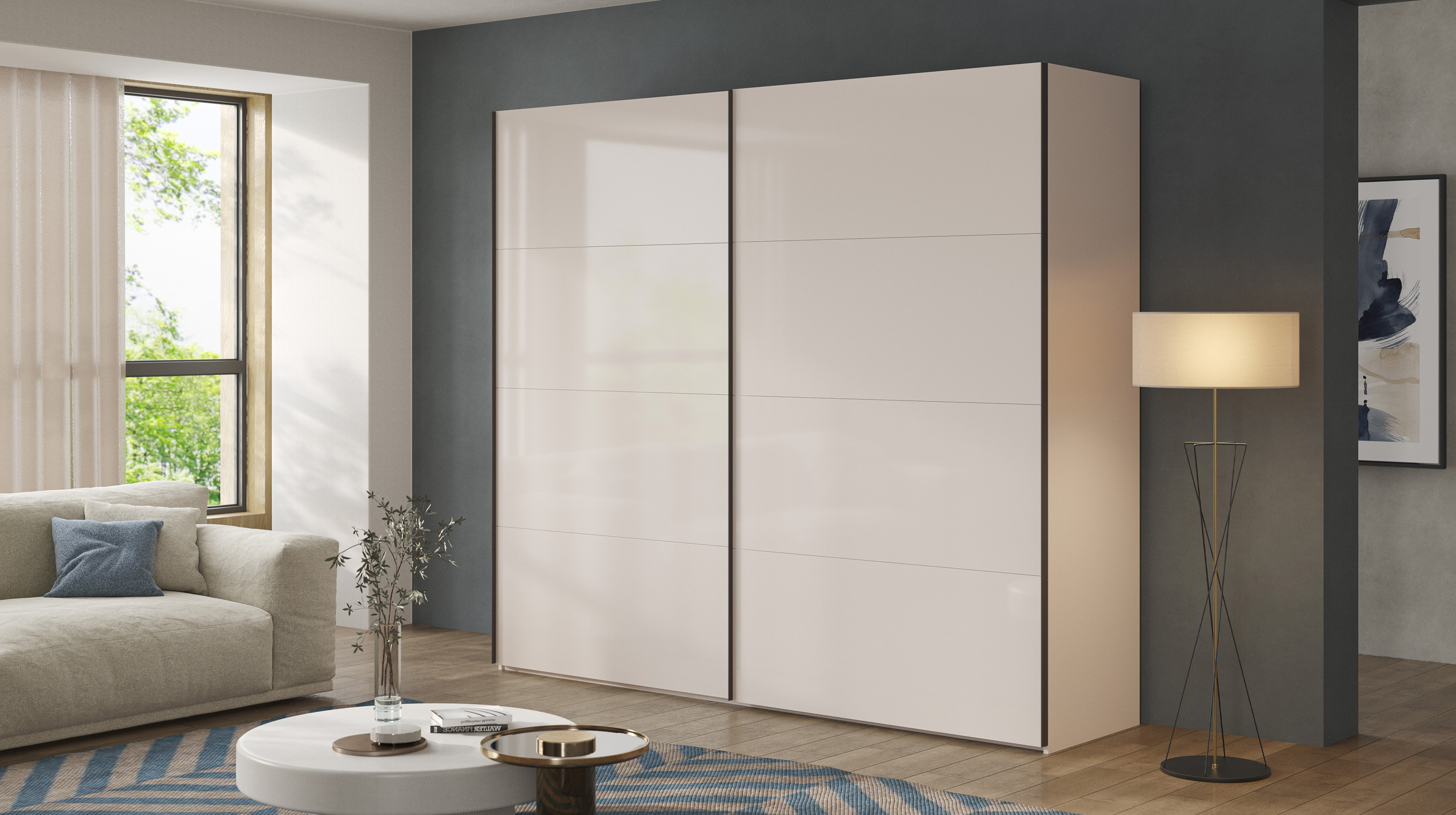 Schwebetürenschrank beige hochglanz - 250 cm - SYSTEMA