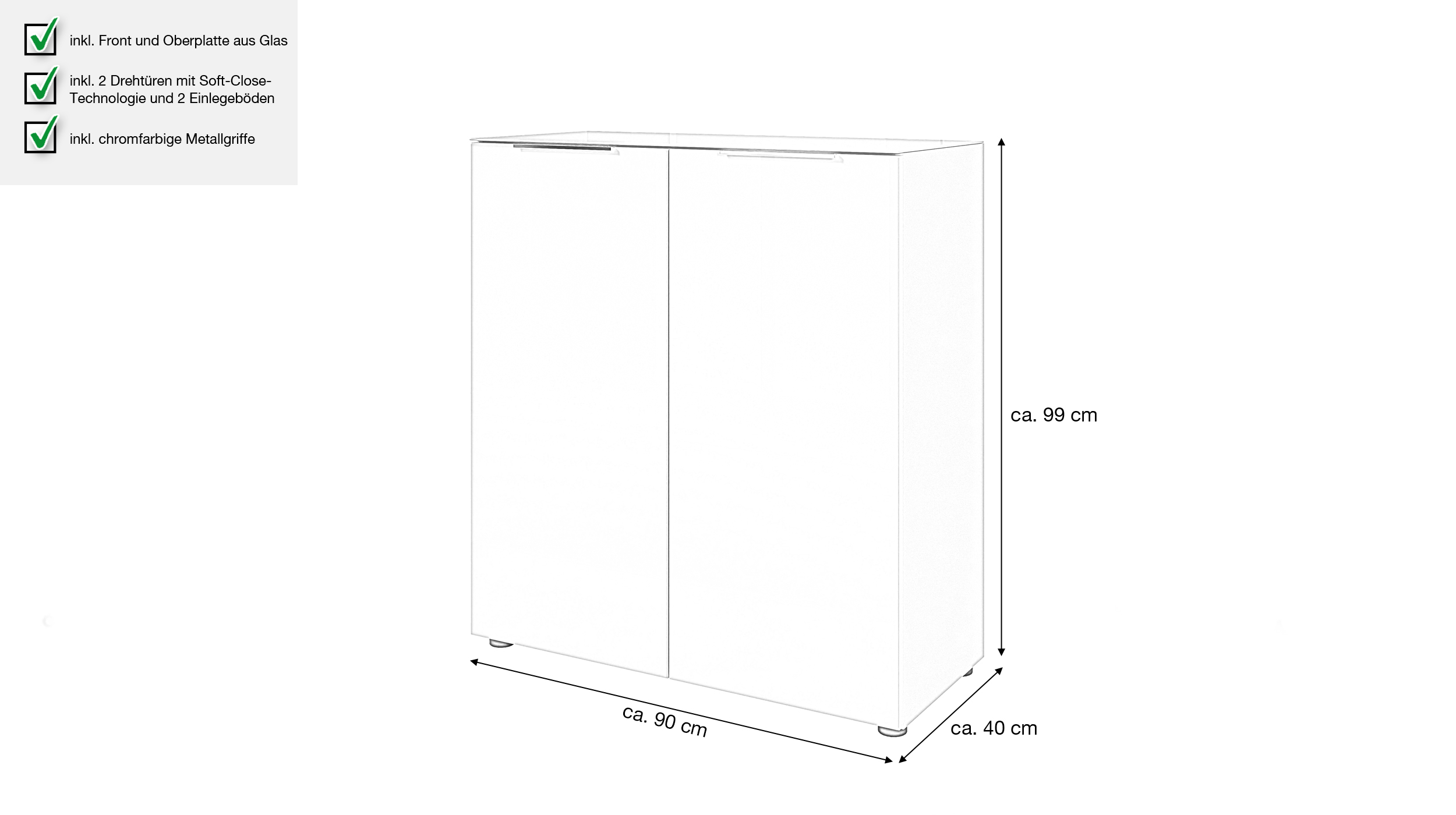 Kommode - beige - Glasfront - 90 x 40 cm - SANTORIN
