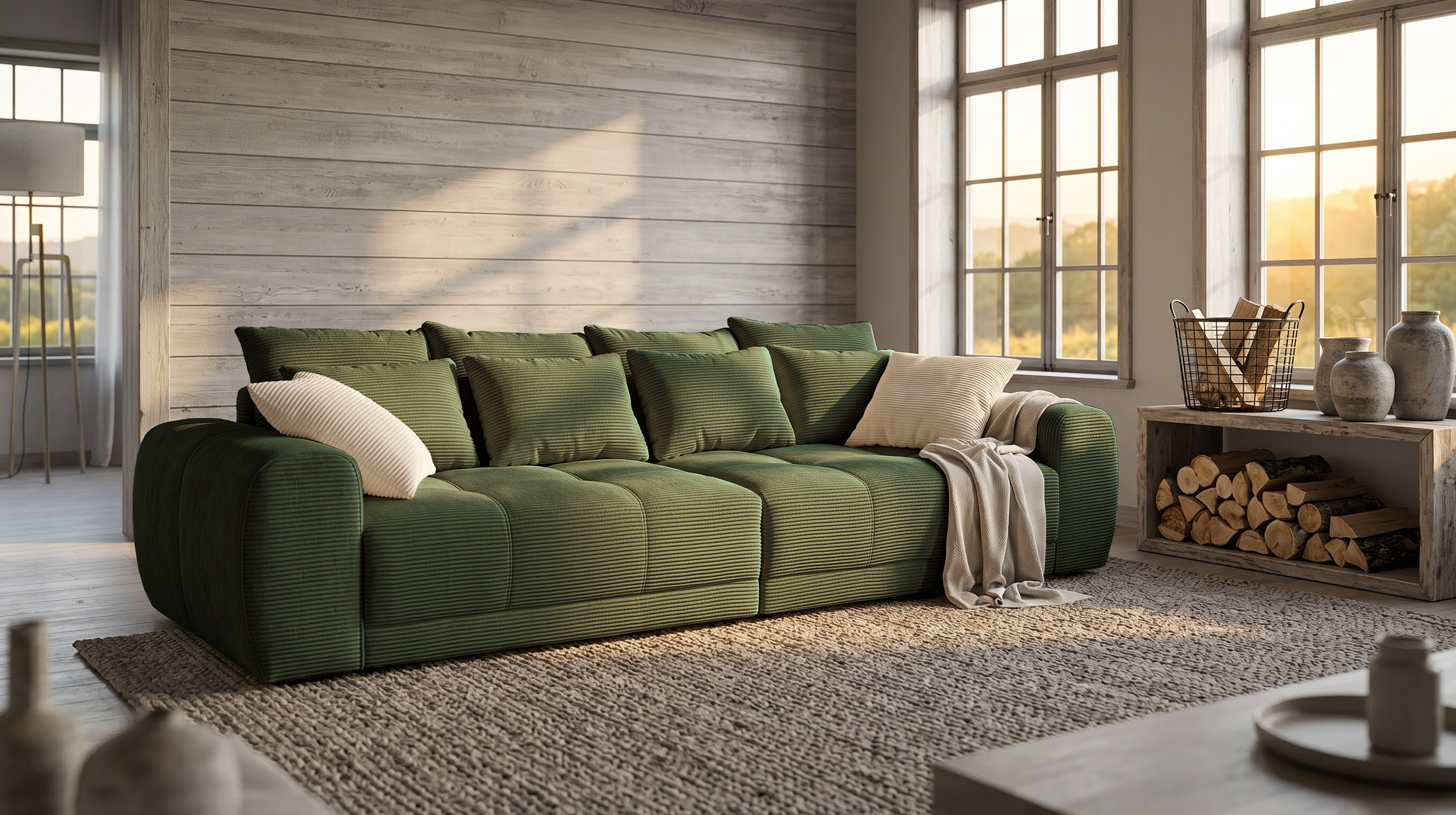 Big Sofa Cord grün - 308 cm - Federkern - JANNI