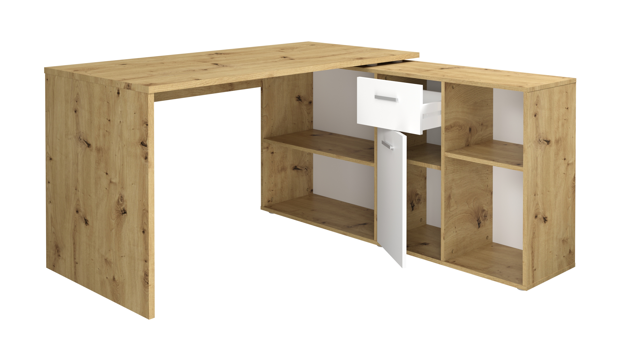 Eck-Schreibtisch weiß Artisan Eiche 136 cm - LEXO