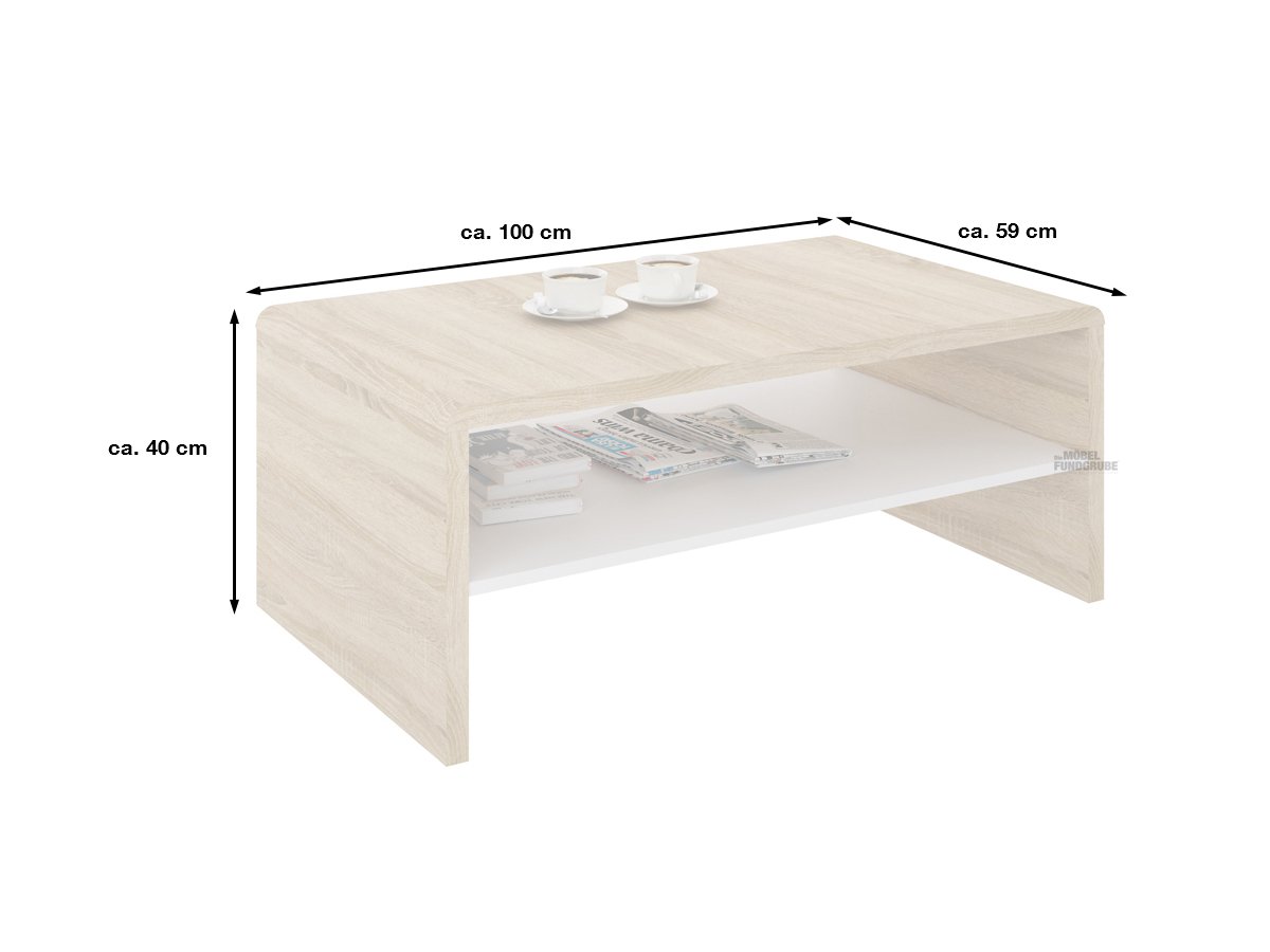 Couchtisch Sonoma Eiche - weiß 100 x 59 cm - CALA LUNA