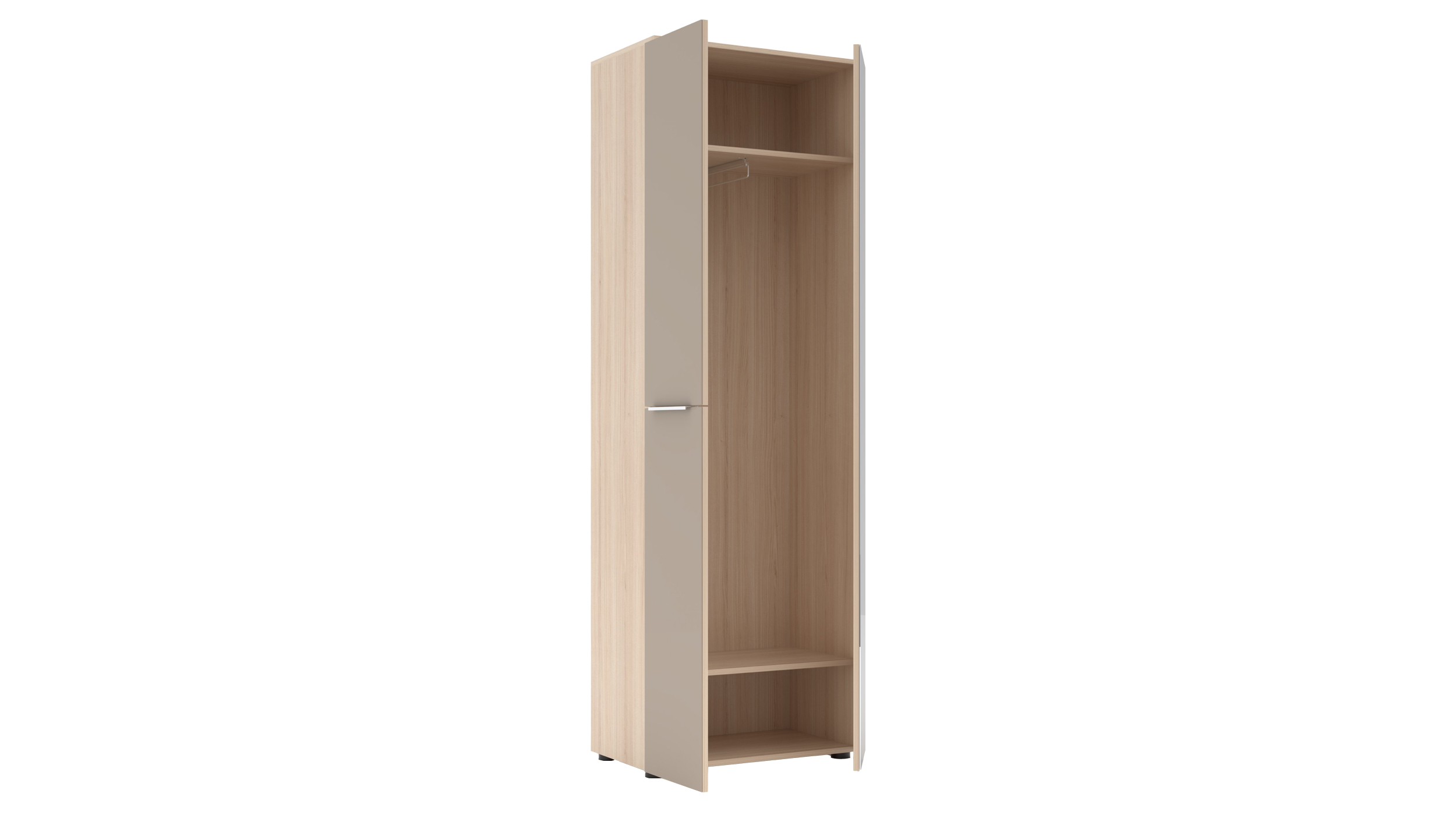Garderobenschrank Spiegel beige Glasfront Eiche 65 cm - SANTORIN