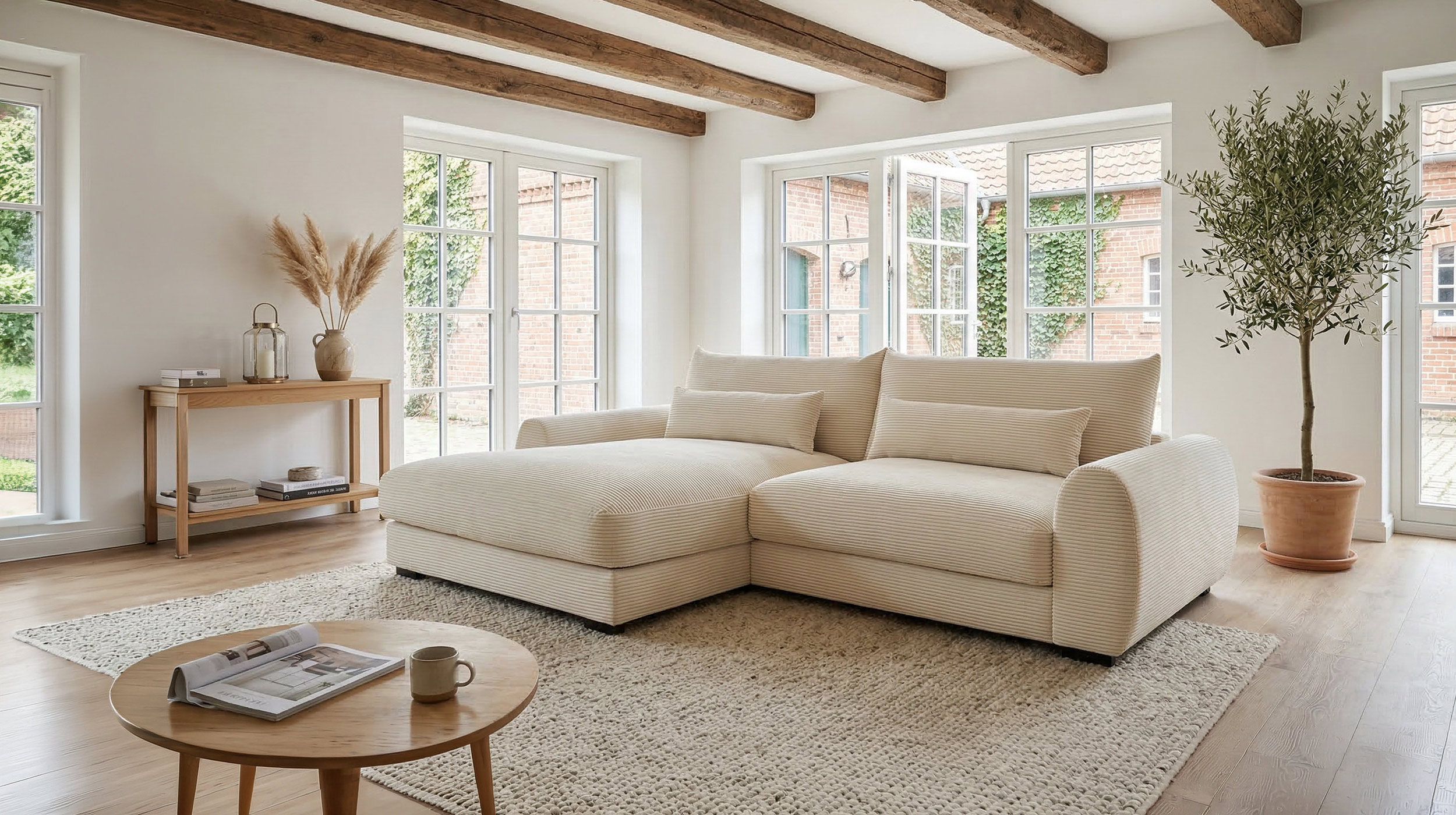 Ecksofa creme Cord 265 x 180 cm OT links - MARK