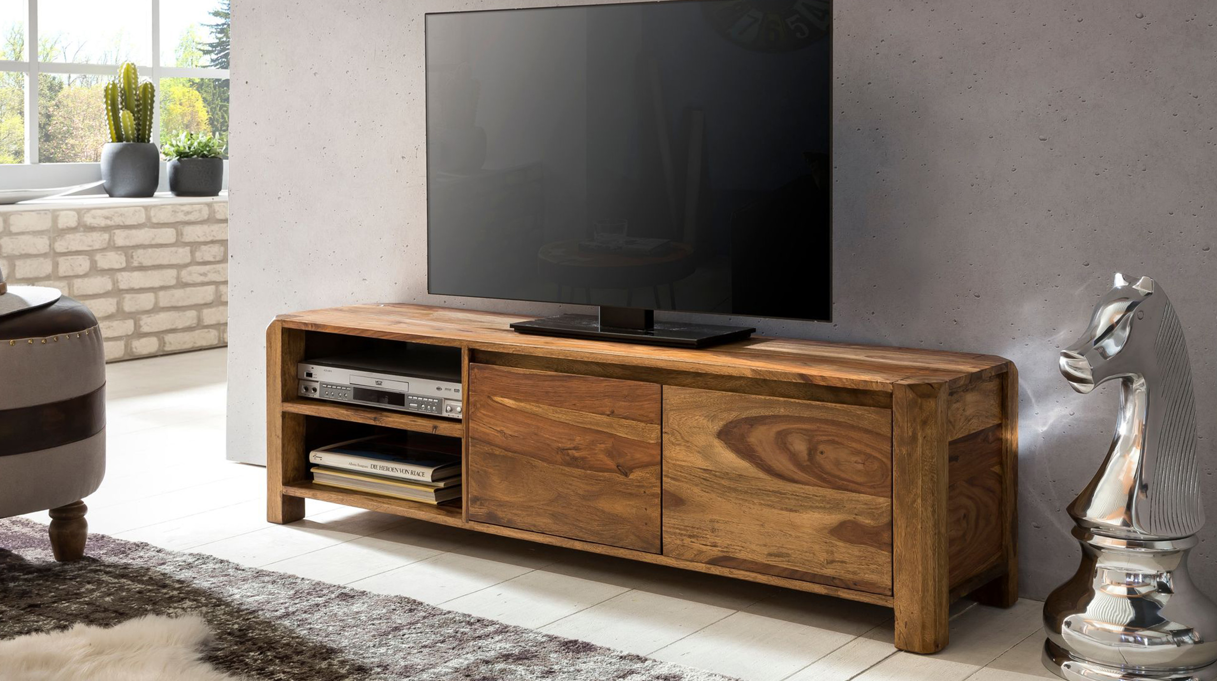 TV-Lowboard Sheesham massiv gebeizt 140 cm - KNUT