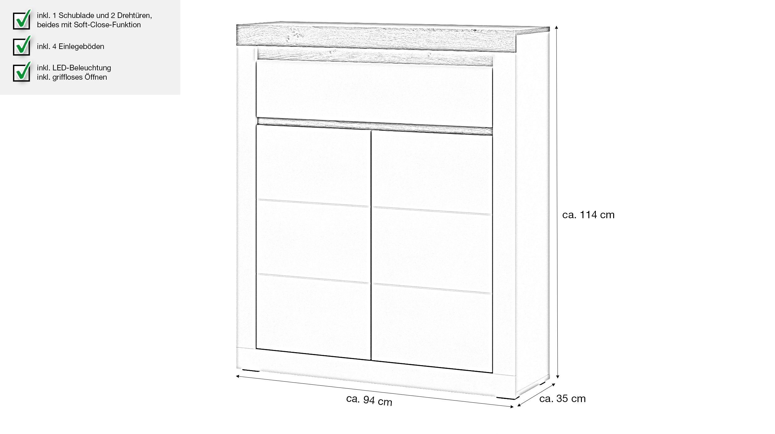 Kommode mit Schublade beige Stone Eiche 94 cm - NAXXAR