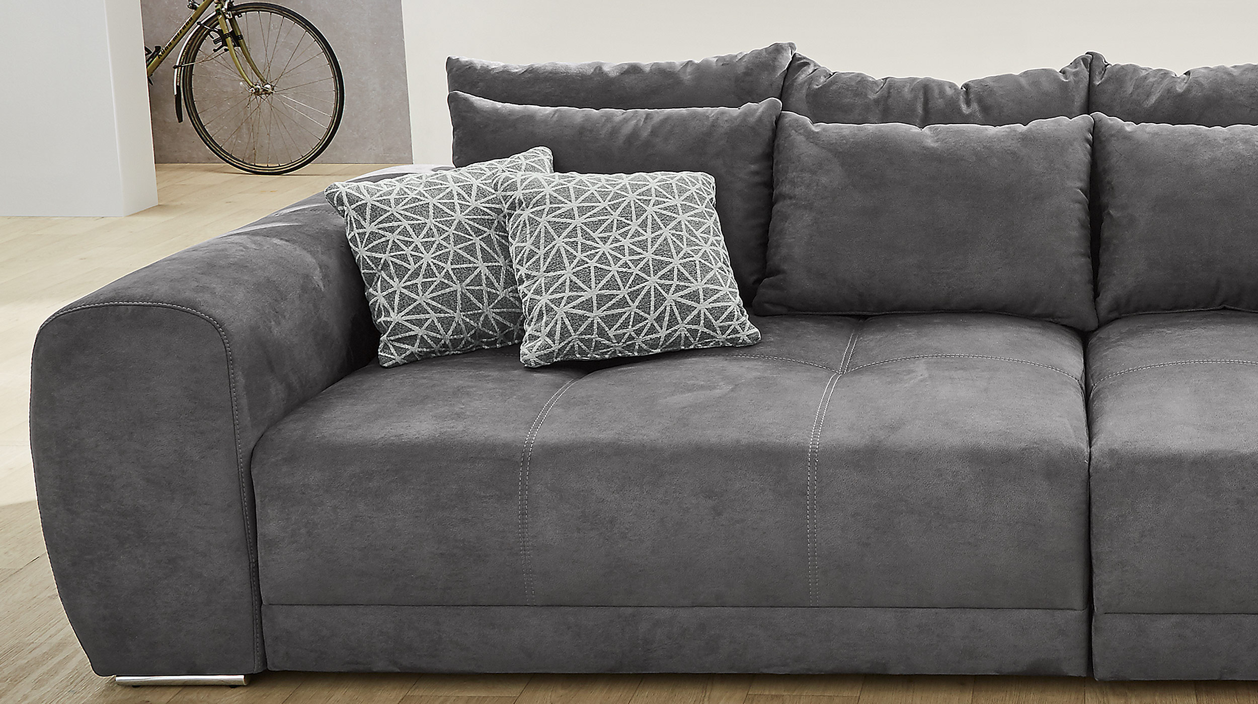 Big Sofa mit Federkern grau 306 x 134 cm - MOLDAU