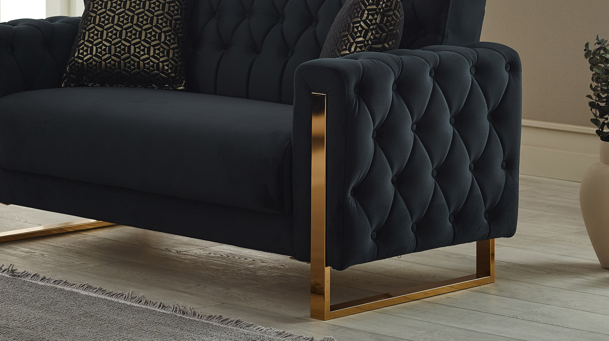 Einzelsofa mit Bettkasten 2-Sitzer schwarz - gold 167 cm - CRYSTAL