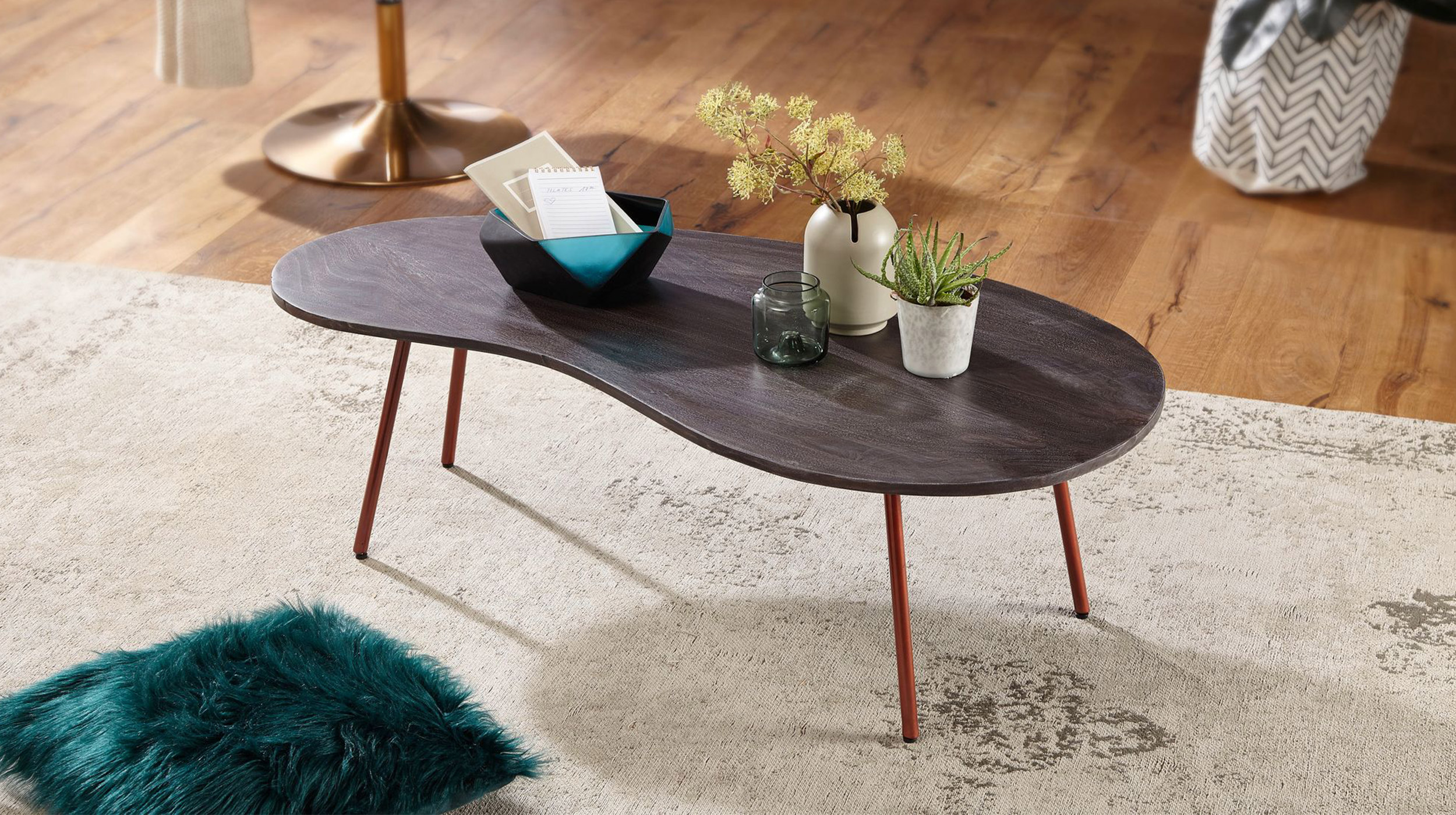 Couchtisch Akazie massiv grau lackiert 122 x 63 cm - JARLA