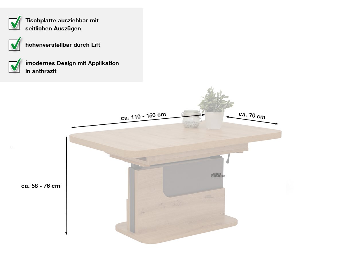 Couchtisch Artisan Eiche - anthrazit 110 x 70 cm - HERBERT