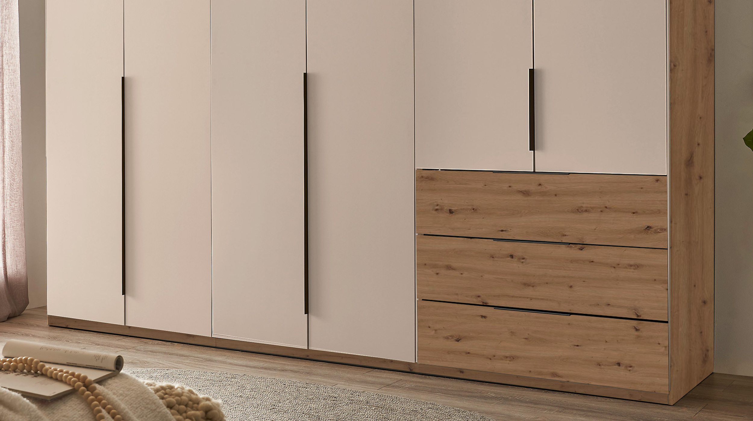 Kleiderschrank beige - Eiche - 300 cm - NUKA