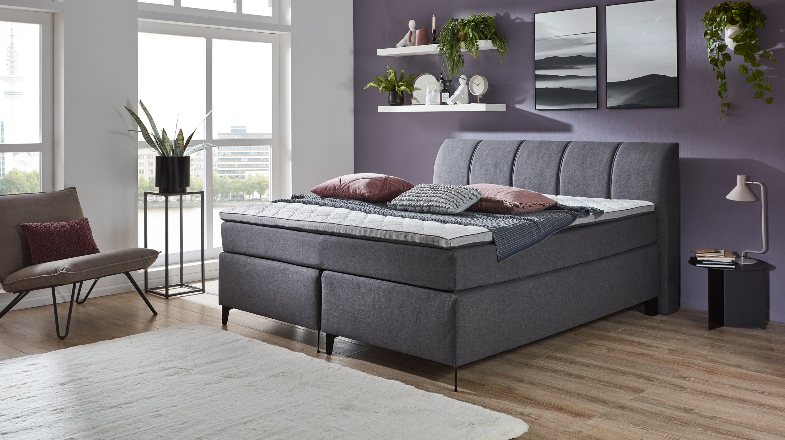 Boxspringbett 180 x 200 cm anthrazit Stoffbezug - DAVIE