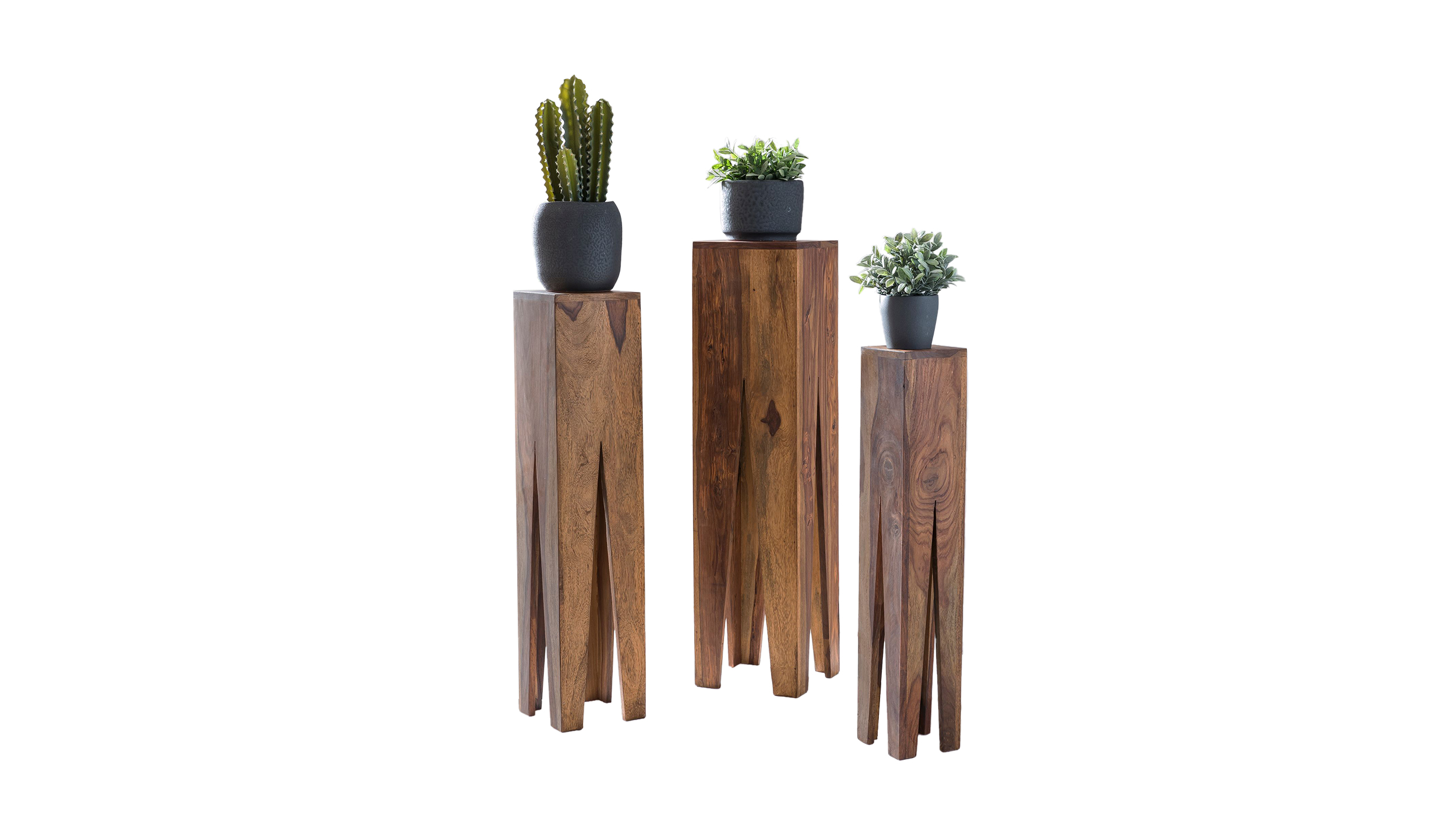 Beistelltisch 3er-Set Sheesham massiv gebeizt - 25 x 25 cm - SOFIE