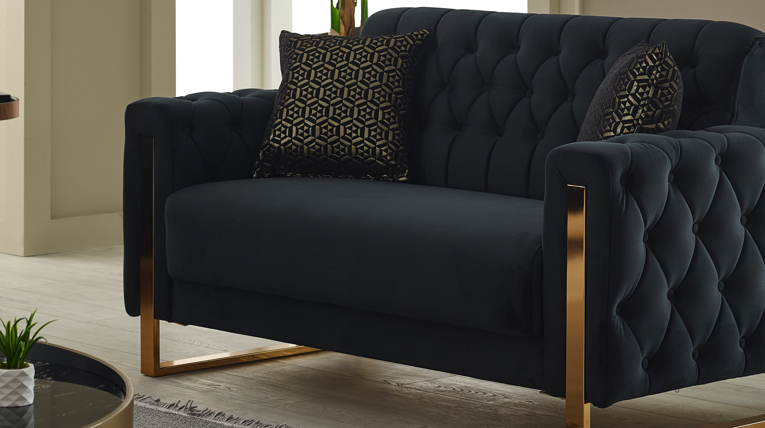 Einzelsofa mit Bettkasten 2-Sitzer schwarz - gold 167 cm - CRYSTAL
