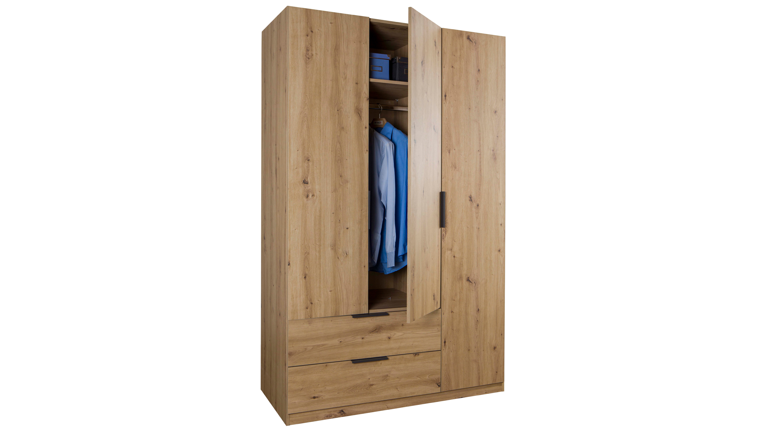 Kleiderschrank mit Schubladen 3-türig Eiche 122 cm - ESPRESSO