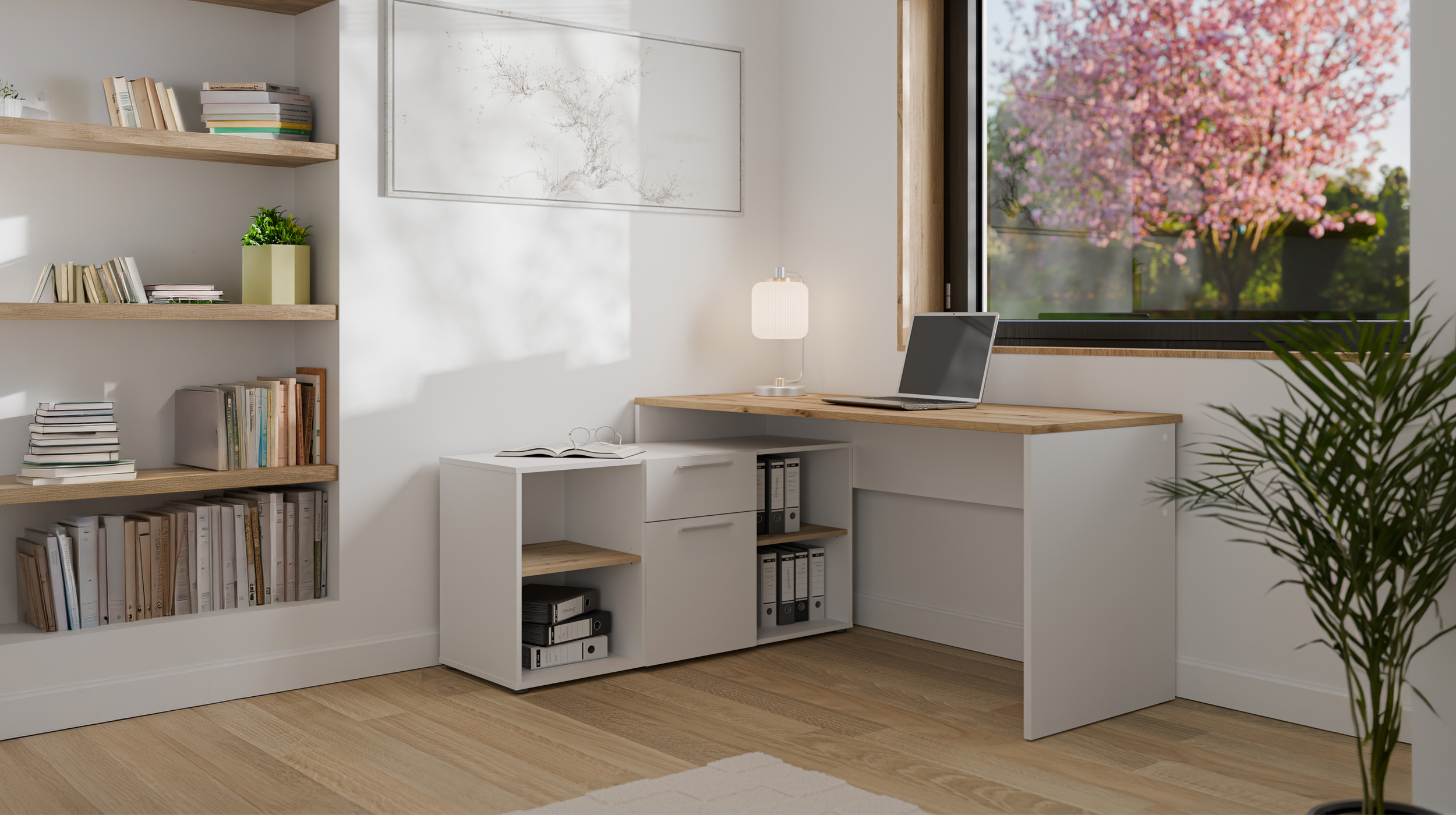 Eck-Schreibtisch weiß Artisan Eiche 160 cm - CONTRA COSTA