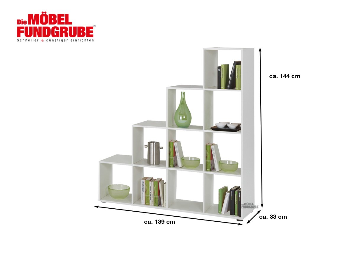 Raumteiler Regal weiß 139 x 144 cm - 10 Fächer - RIKU