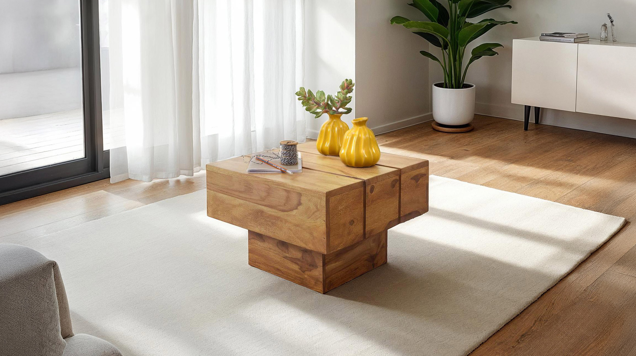 Couchtisch Akazie lackiert massiv 44 x 30 cm - CUBESO