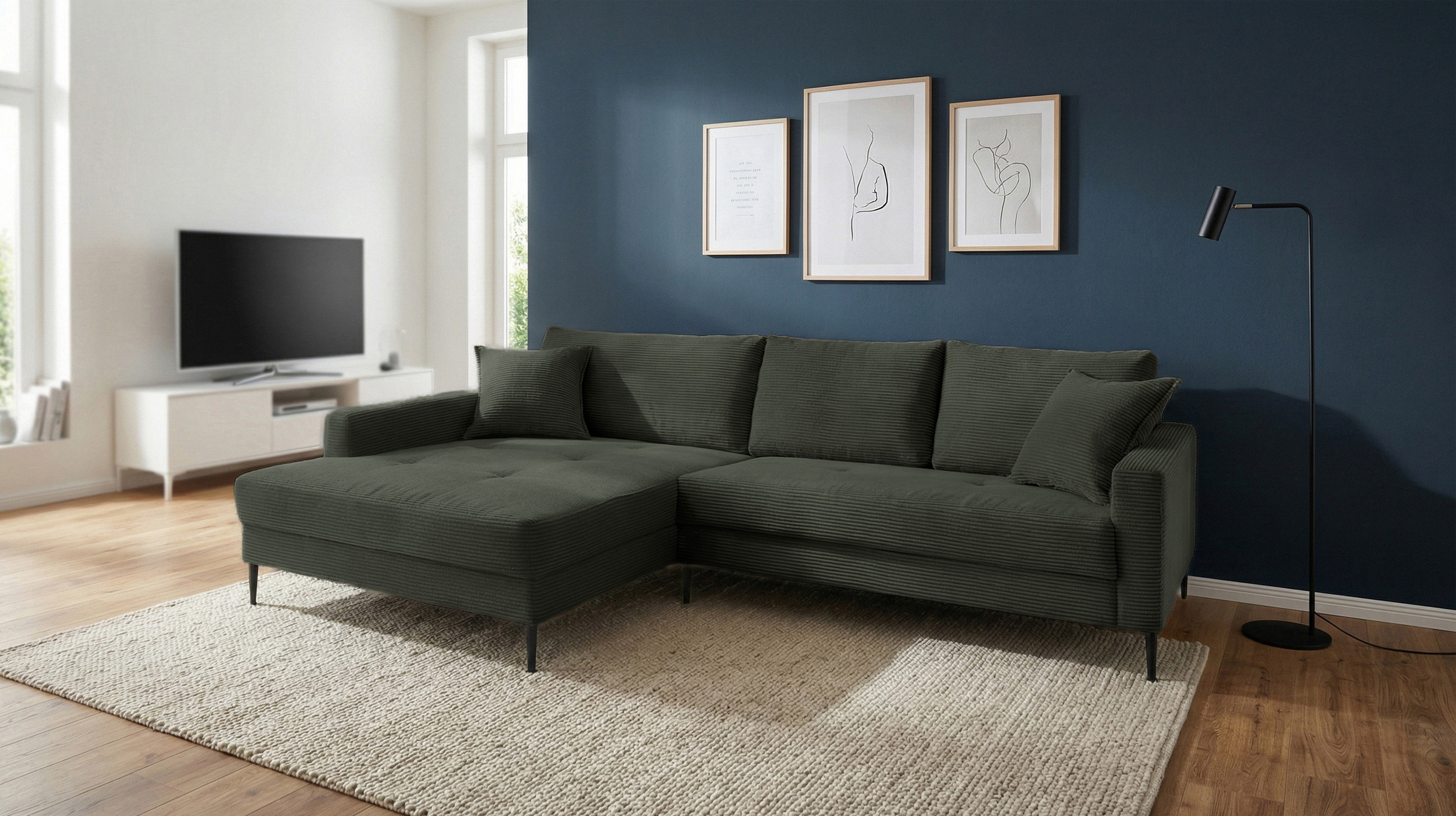Ecksofa Cord grün 276 x 173 cm - OT links - SUMMER