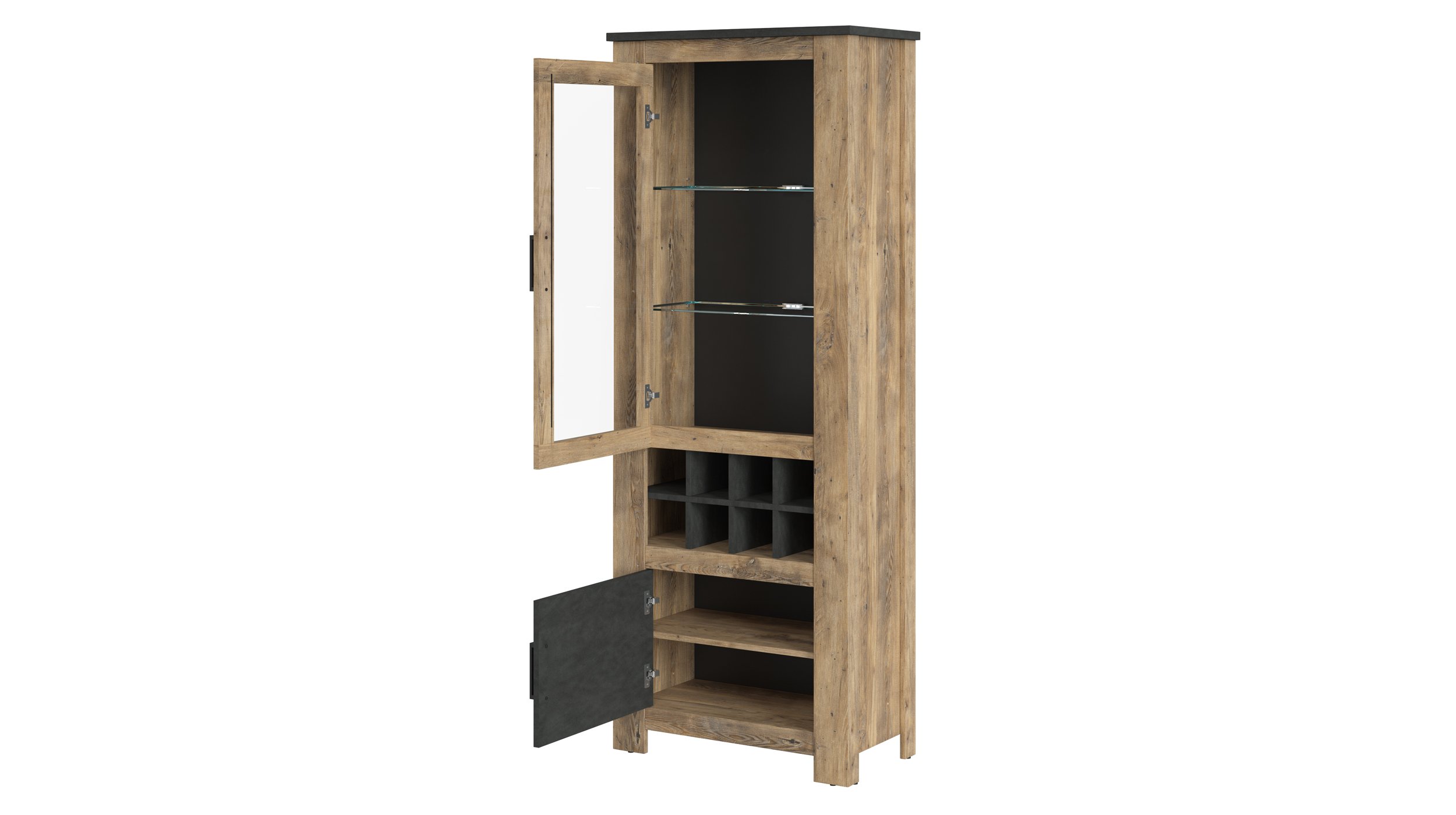 Vitrine mit Glastür Kastanie - grau Breite 74 cm - RAPALLO
