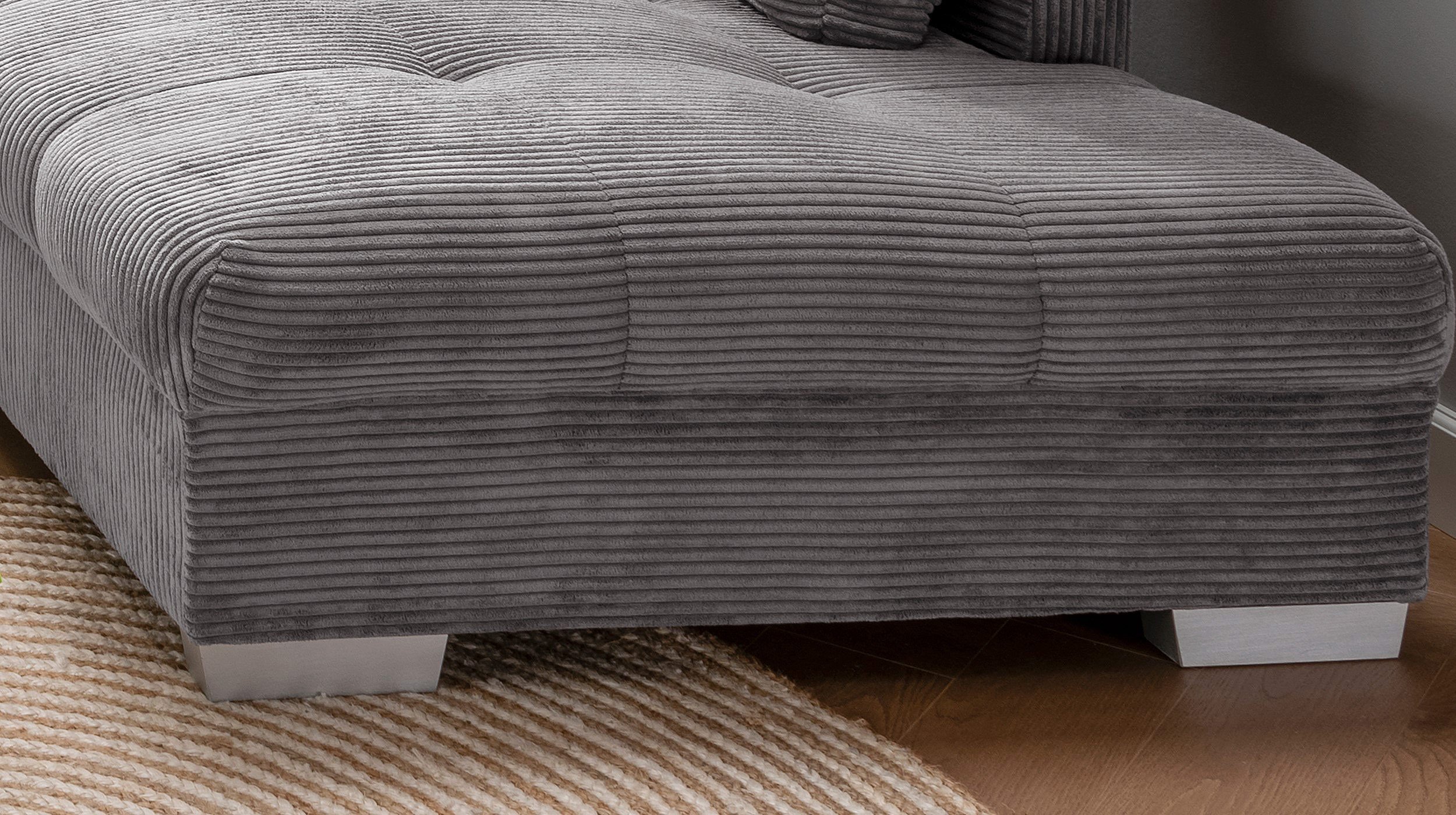 Ecksofa Wohnlandschaft Cordbezug grau 298 x 202 cm - ALVITO
