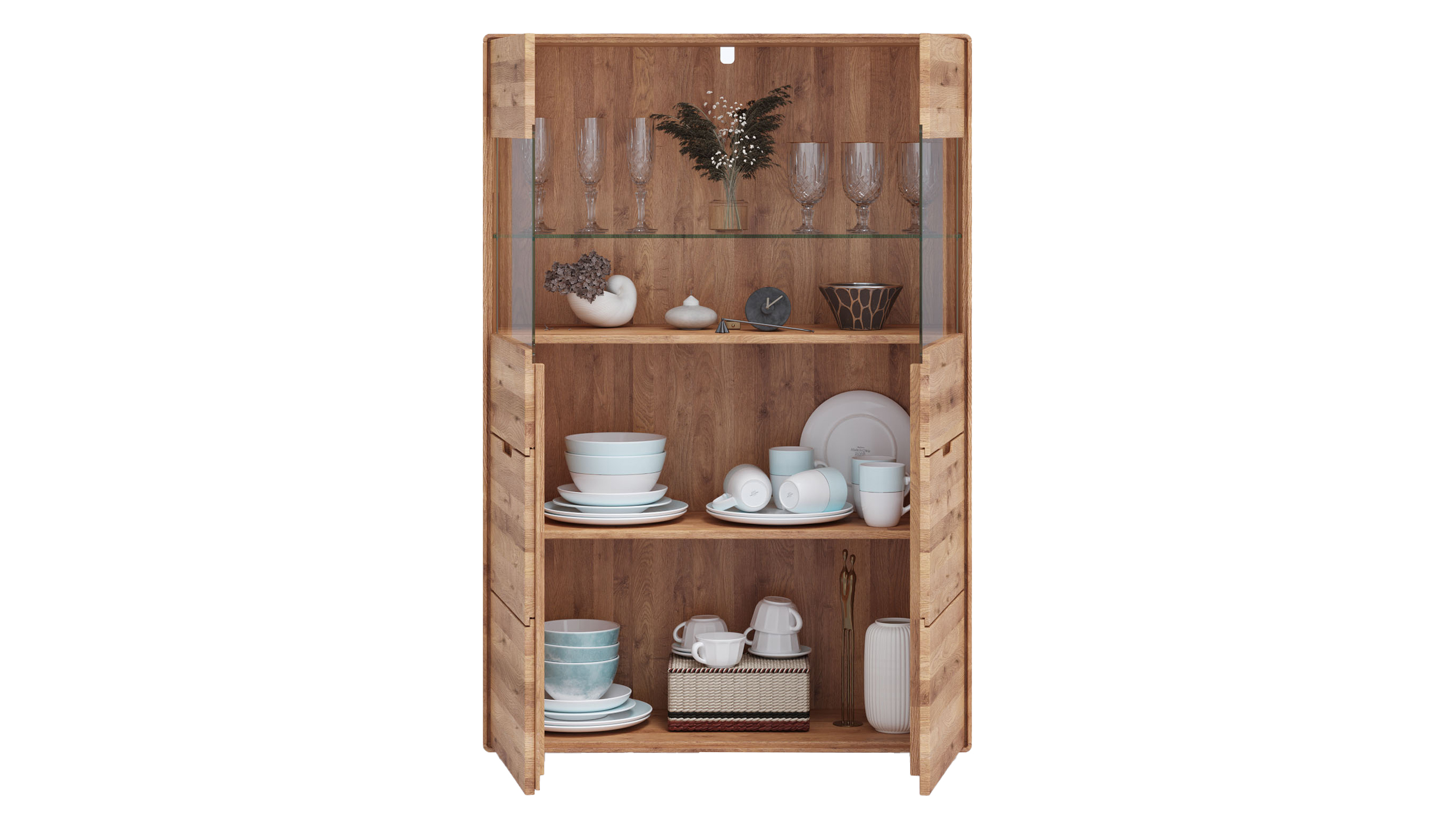 Highboard mit Glastüren Wildeiche massiv 100 cm - LUCAS
