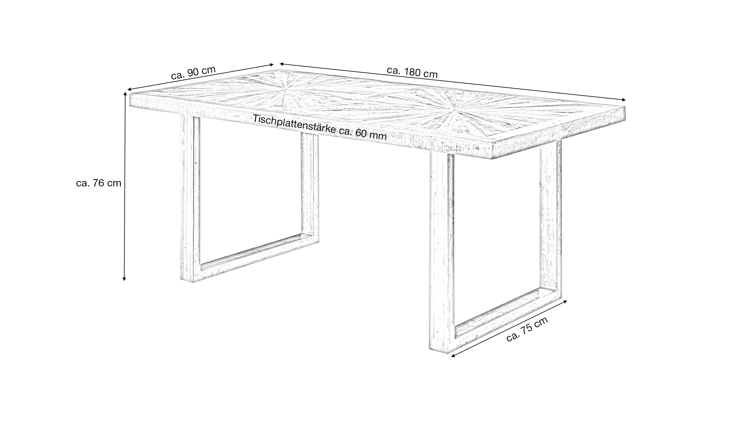 Esstisch massives Mango-Holz lackiert 180 x 90 cm - MARETH